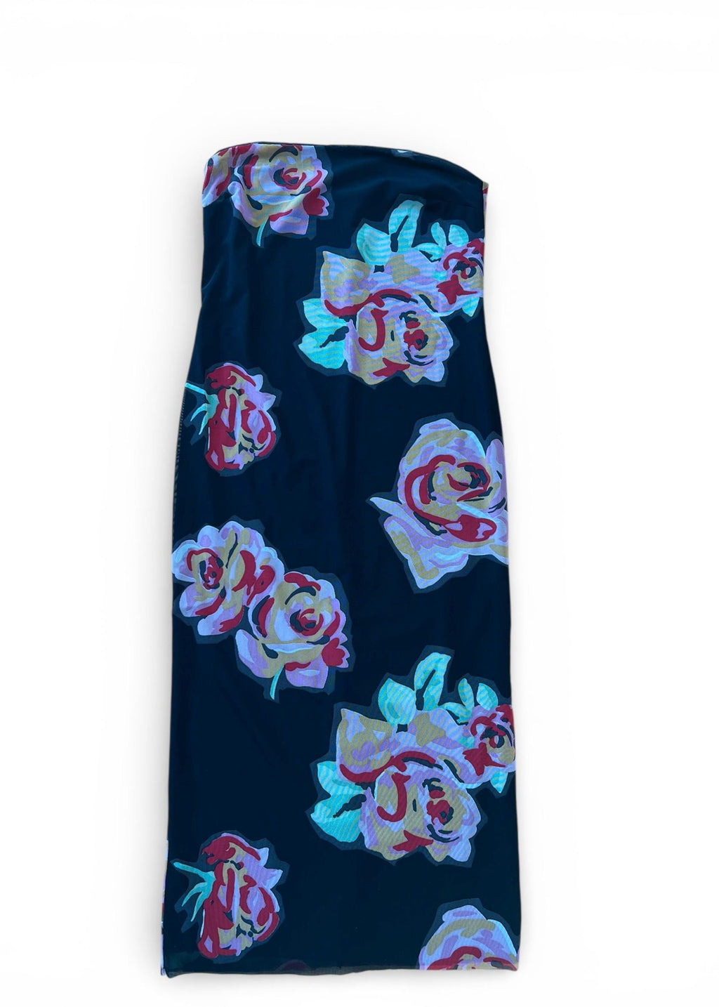 Abito Vintage Floreale Nero con Rose Maxi
