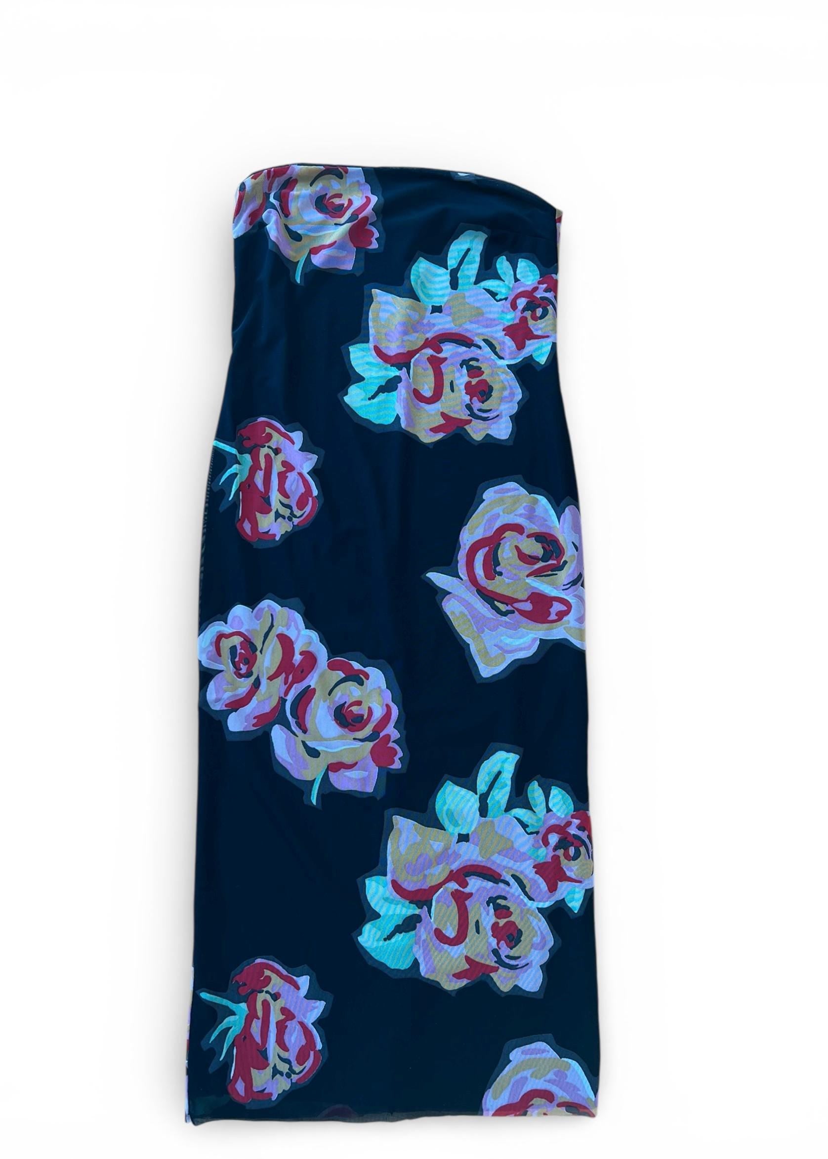 Abito Vintage Floreale Nero con Rose Maxi