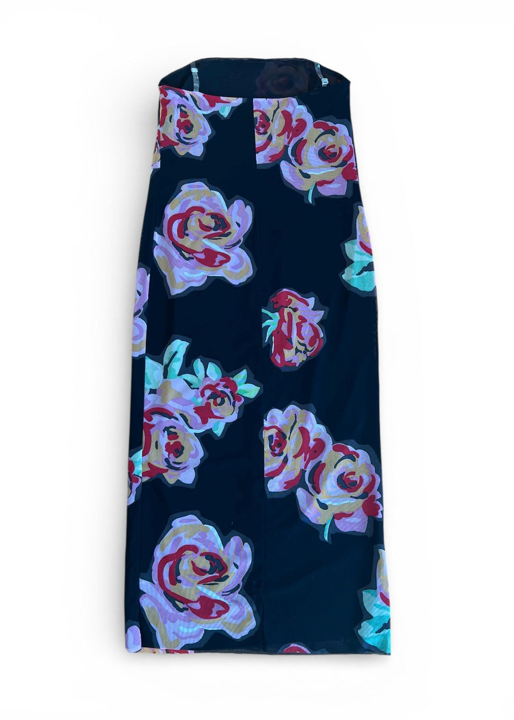 Abito Vintage Floreale Nero con Rose Maxi