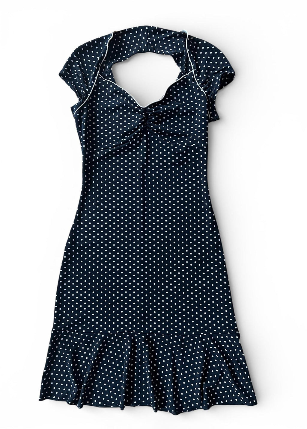 Abito Vintage a Pois Nero e Bianco con Schiena Aperta