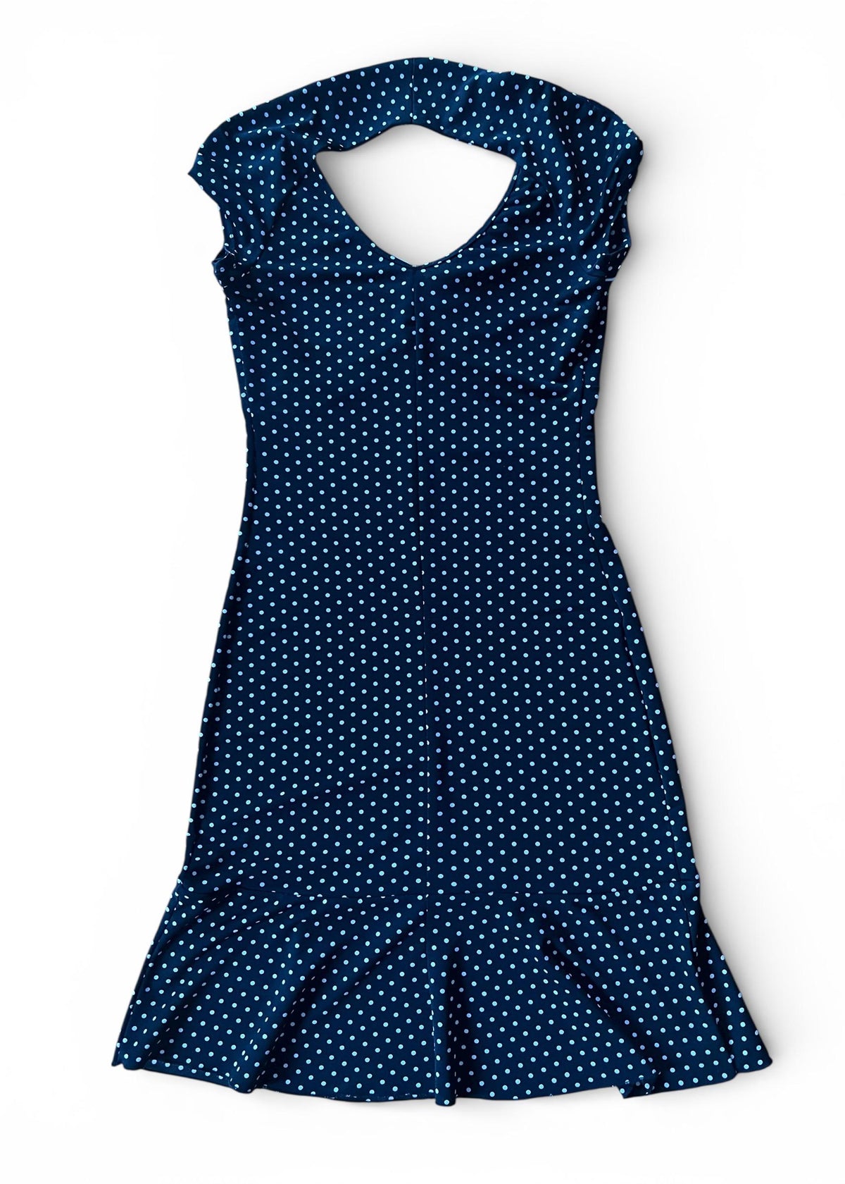 Abito Vintage a Pois Nero e Bianco con Schiena Aperta