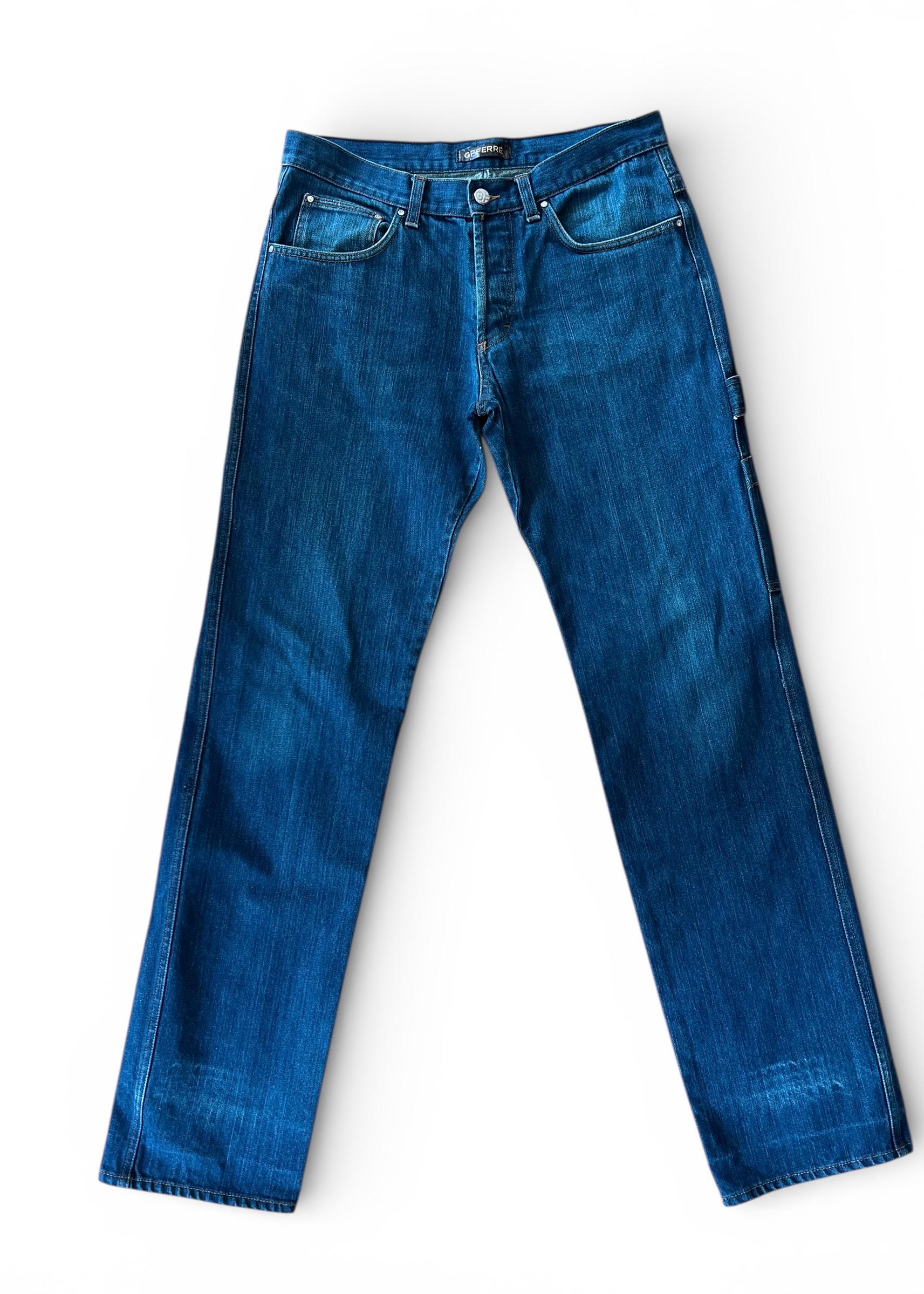 Jeans Vintage GF Ferré Cargo Y2K Denim Utility Low Waist Blu Designer Anni 2000