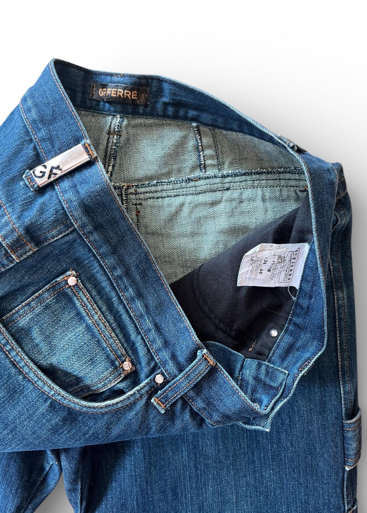 Jeans Vintage GF Ferré Cargo Y2K Denim Utility Low Waist Blu Designer Anni 2000