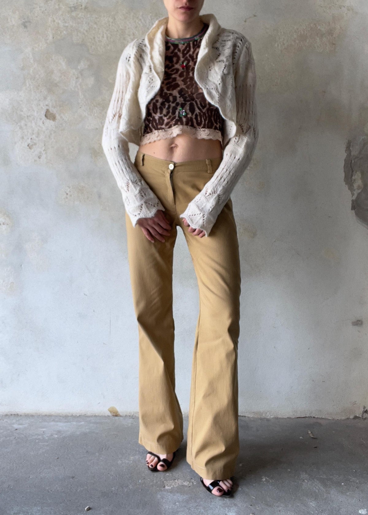 Benetton Vintage Bolero in Maglia Traforata Mohair Panna Cottagecore Boho