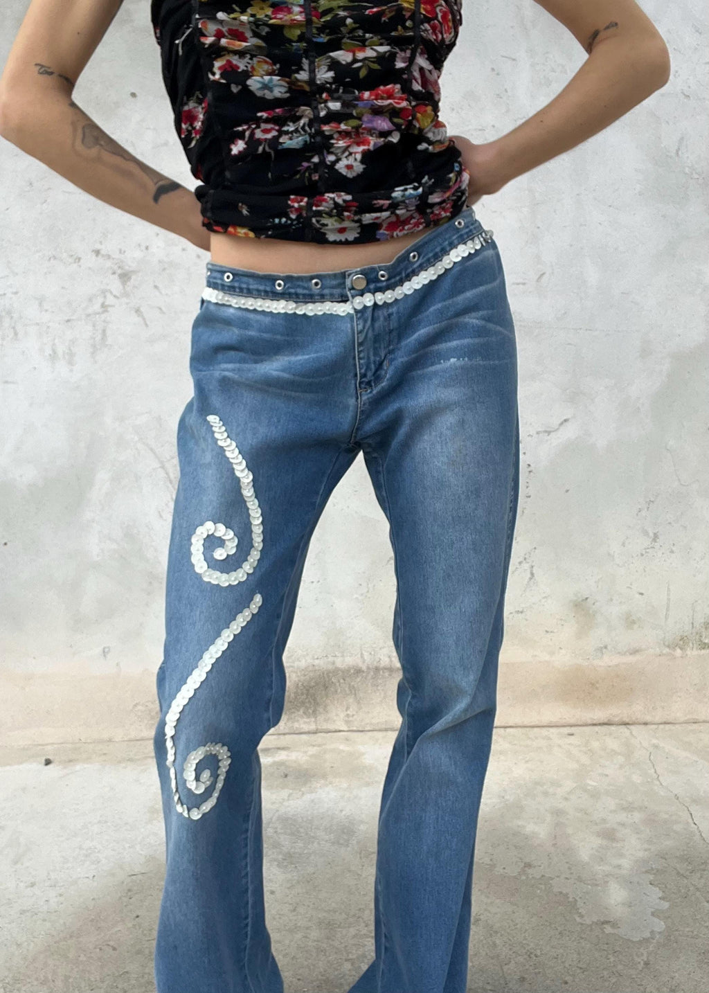 Jeans Y2K Flare con Paillettes
