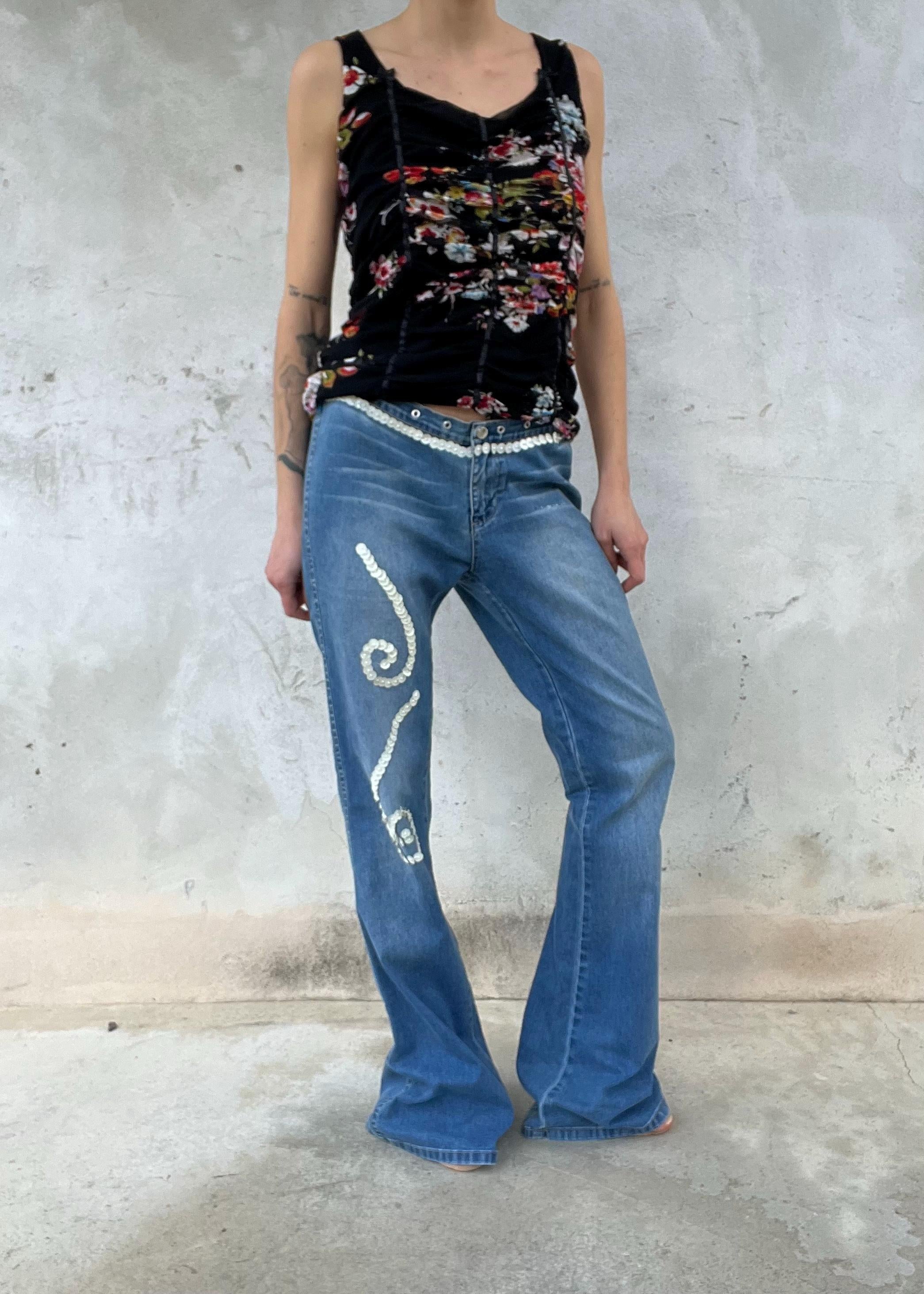 Jeans Y2K Flare con Paillettes