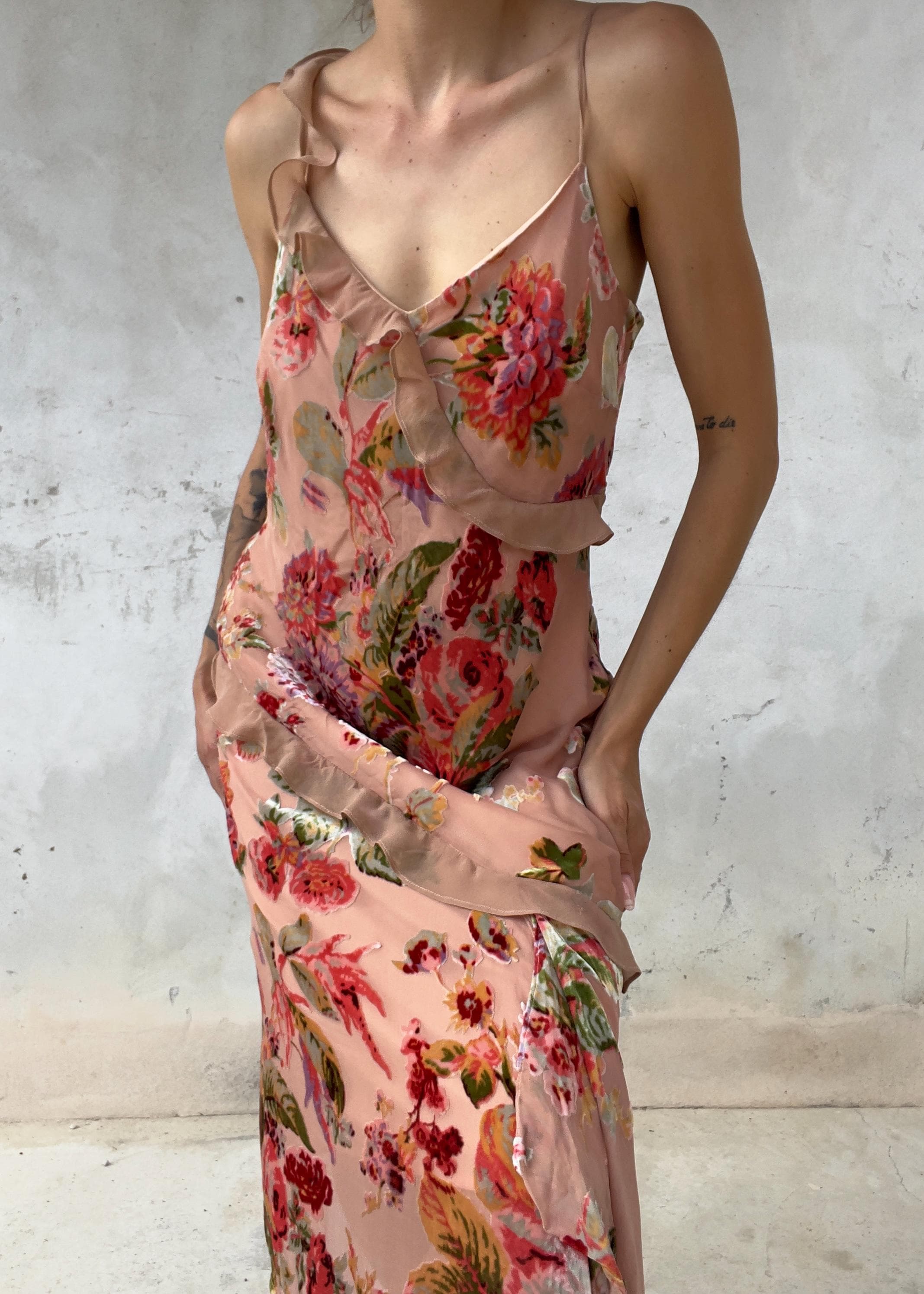 Abito Vintage Floreale Rosa Devoré