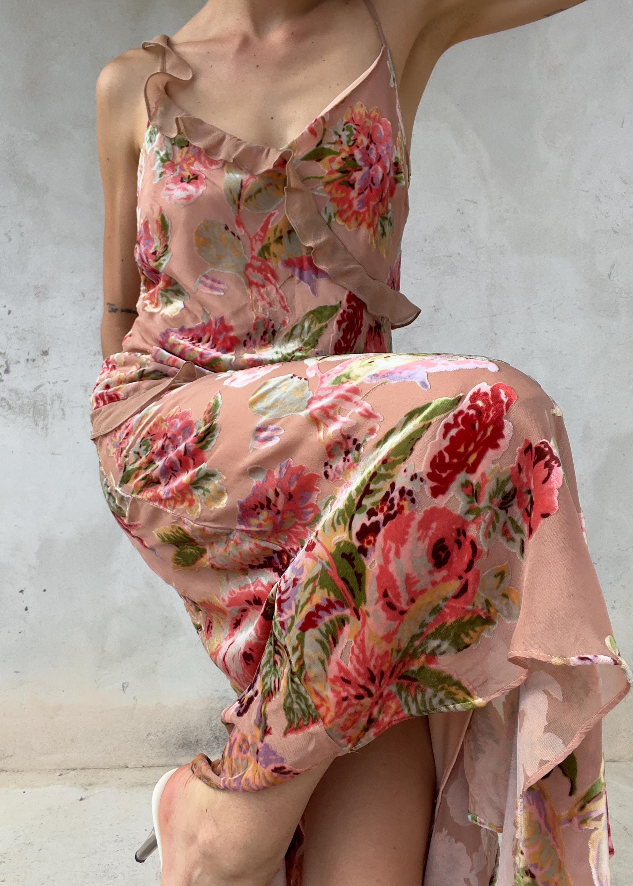 Abito Vintage Floreale Rosa Devoré