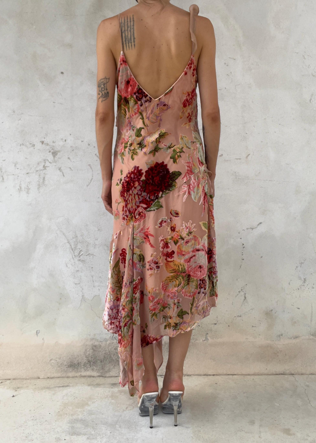 Abito Vintage Floreale Rosa Devoré