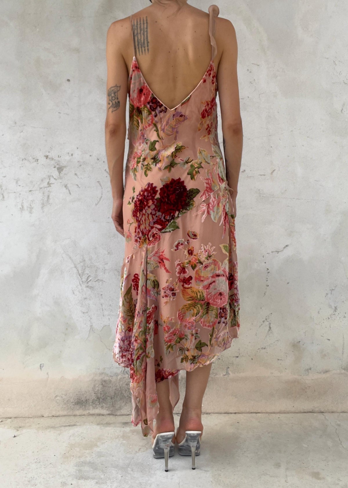 Abito Vintage Floreale Rosa Devoré