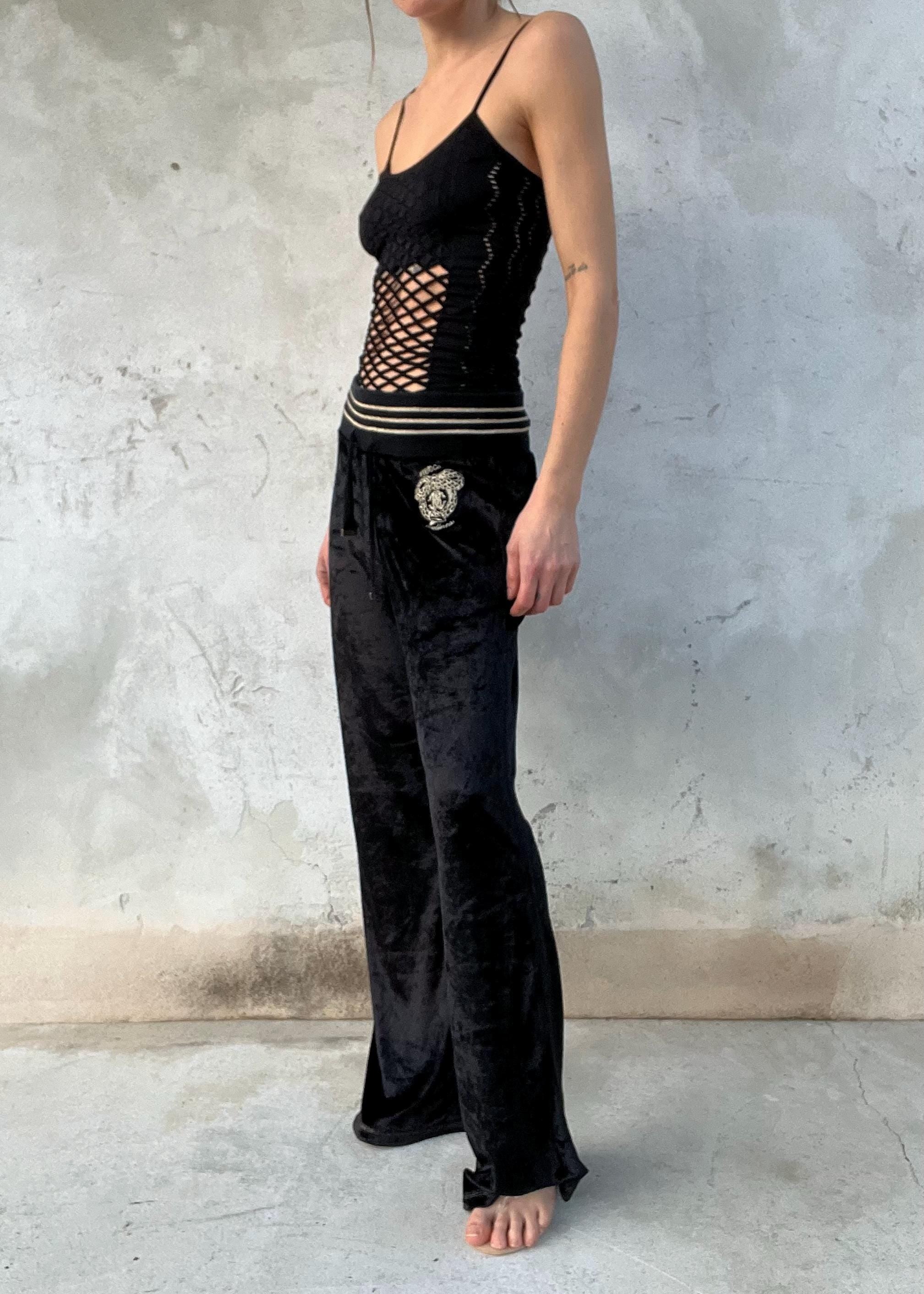 Roberto Cavalli Gym Pantaloni in Velluto Nero Y2K