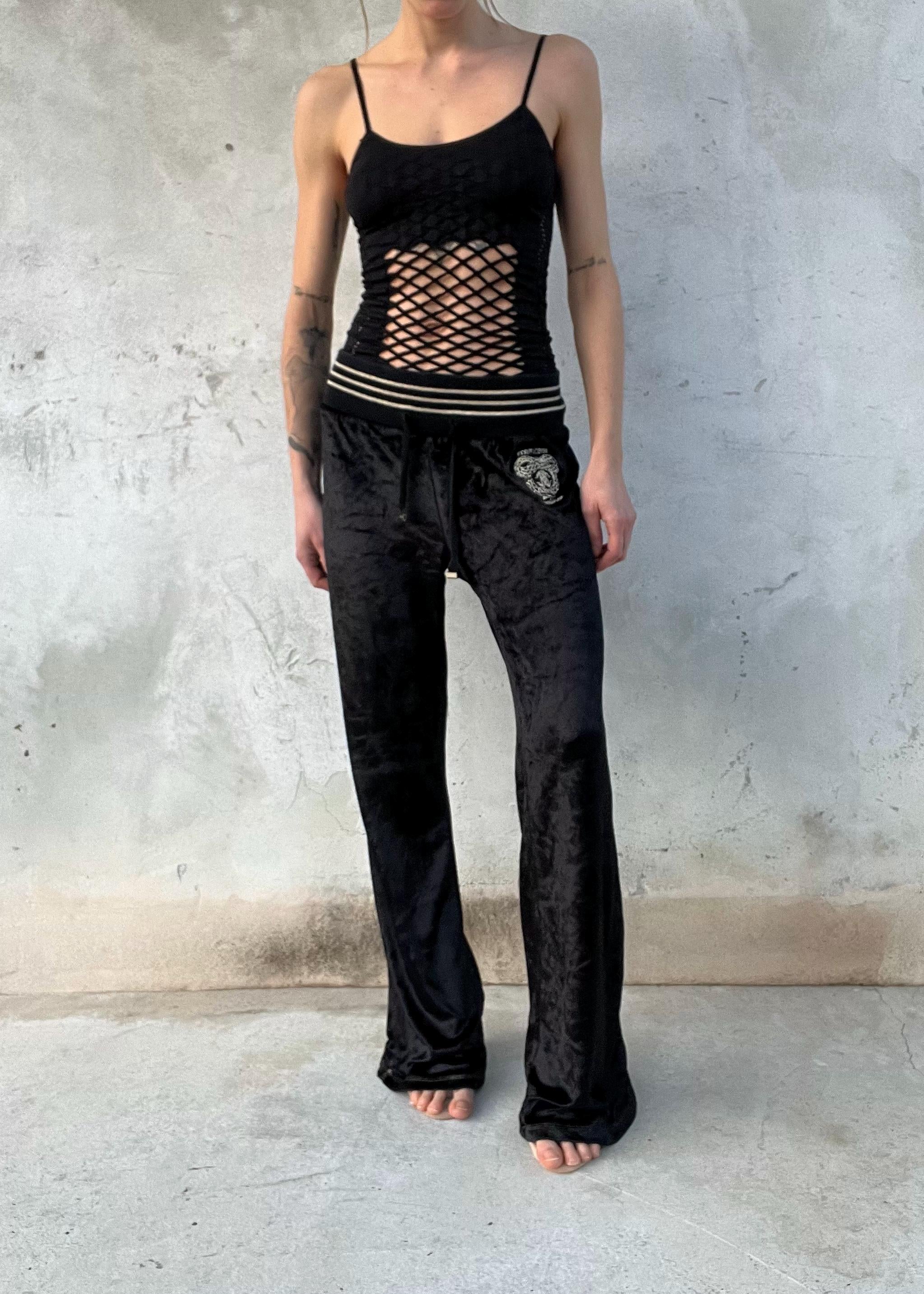 Roberto Cavalli Gym Pantaloni in Velluto Nero Y2K