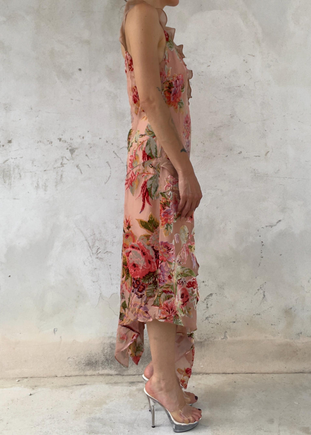 Abito Vintage Floreale Rosa Devoré