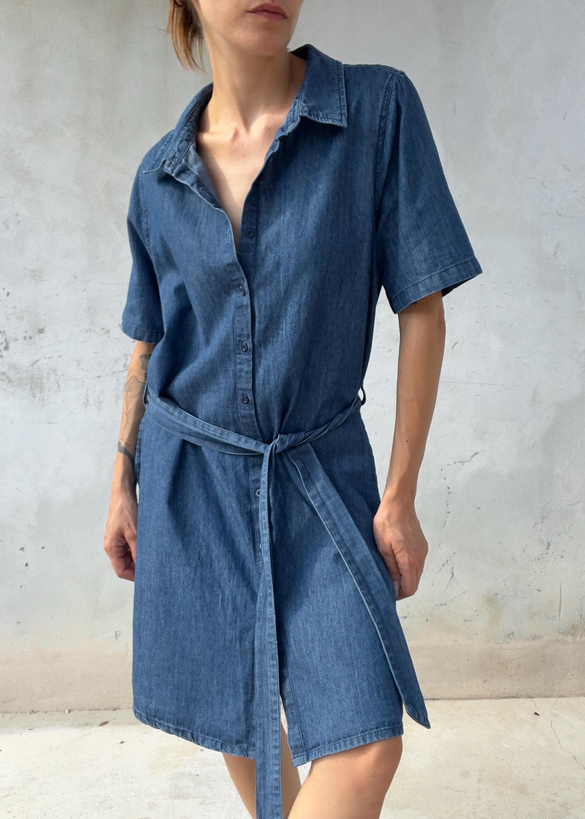 Abito Chemisier Vintage in Denim 100% Cotone con Cintura