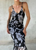 Abito Vintage Floreale Nero Bianco in Chiffon