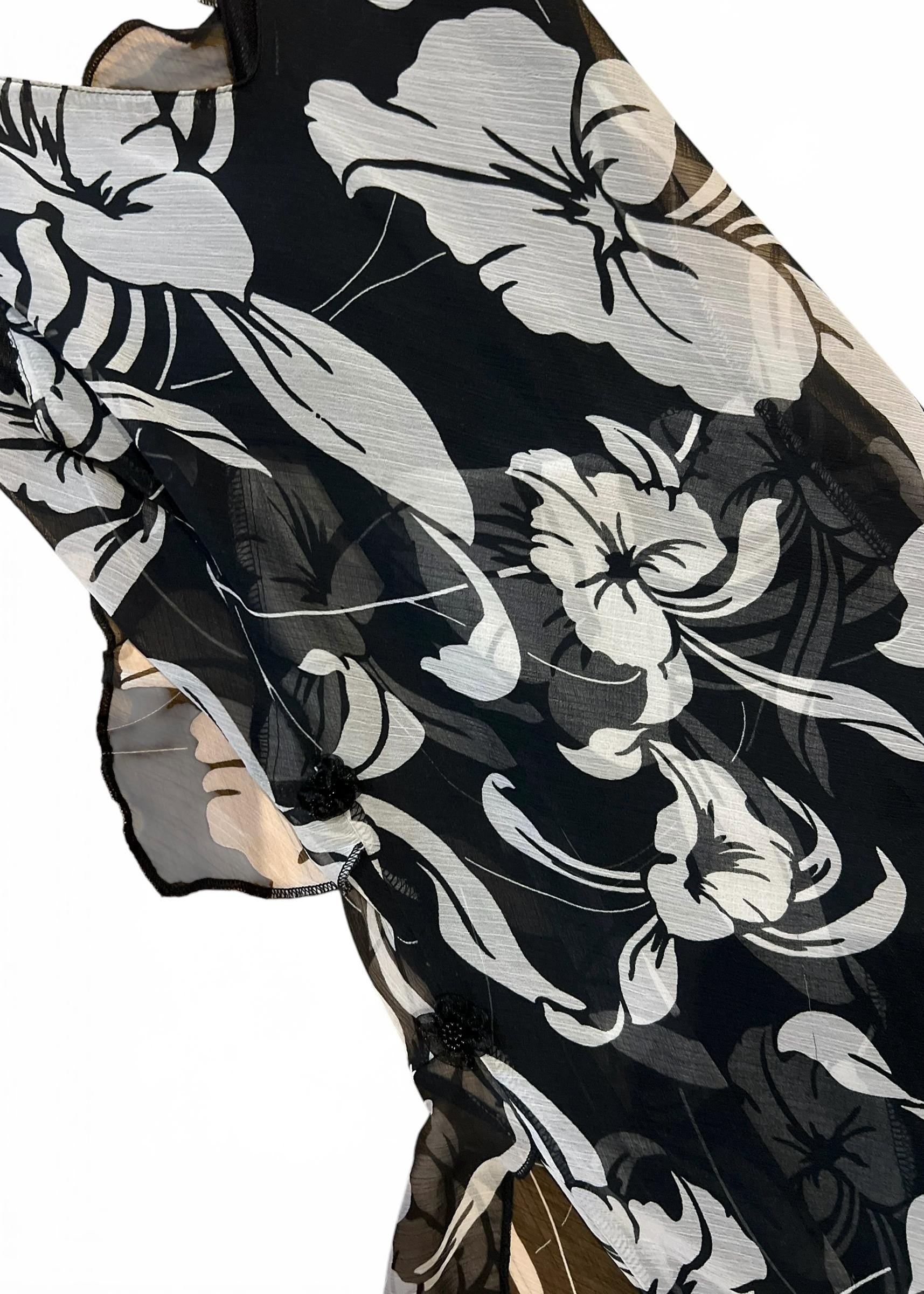 Abito Vintage Floreale Nero Bianco in Chiffon