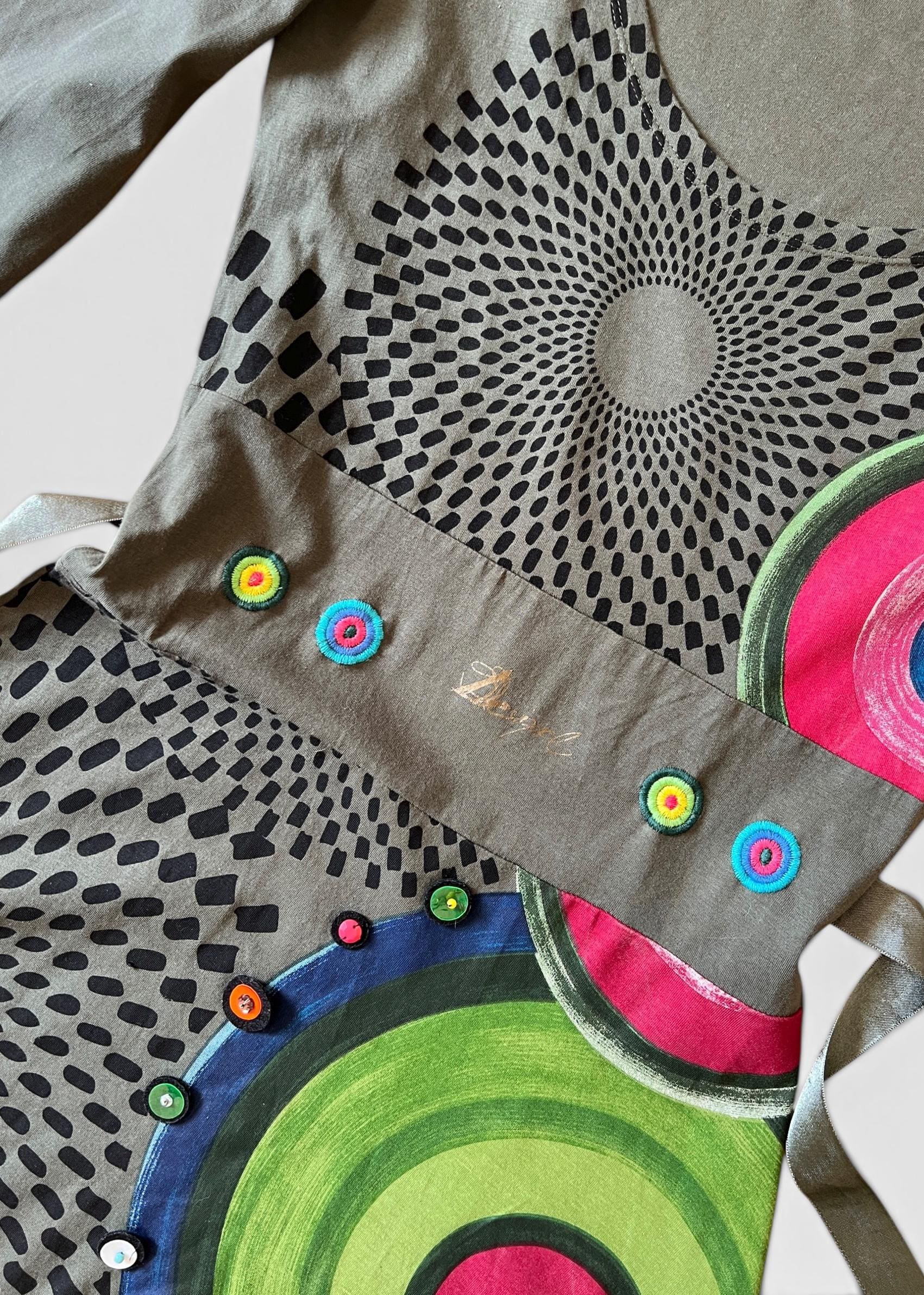 Abito Vintage Desigual Cotone Verde con Stampa Artistica e Cintura
