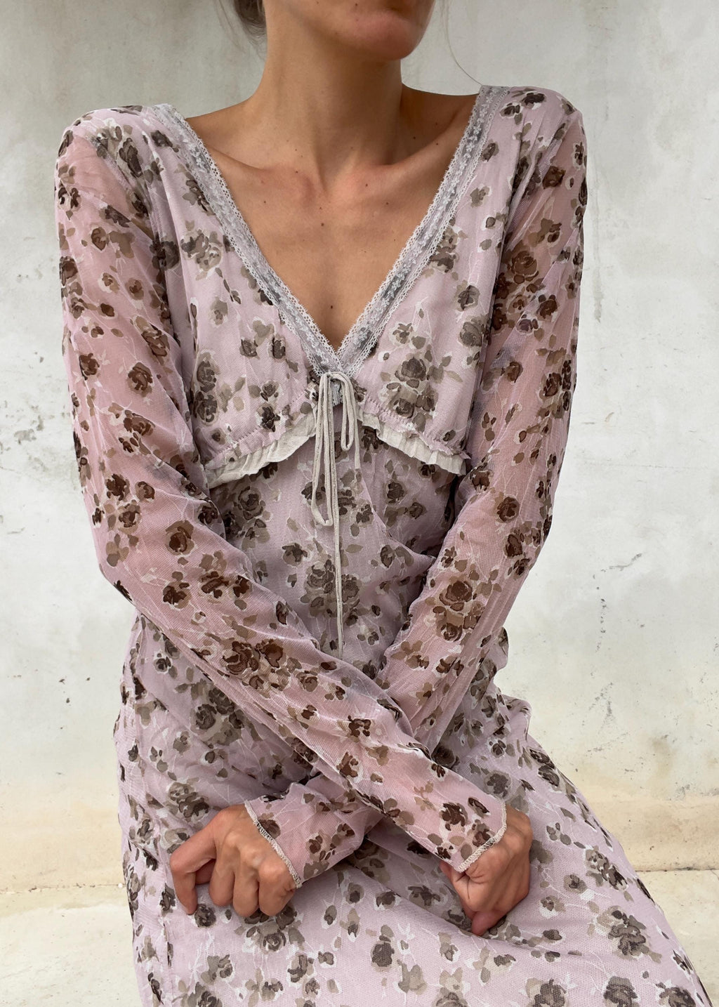 Abito Vintage Floreale Y2K Rosa Cipria
