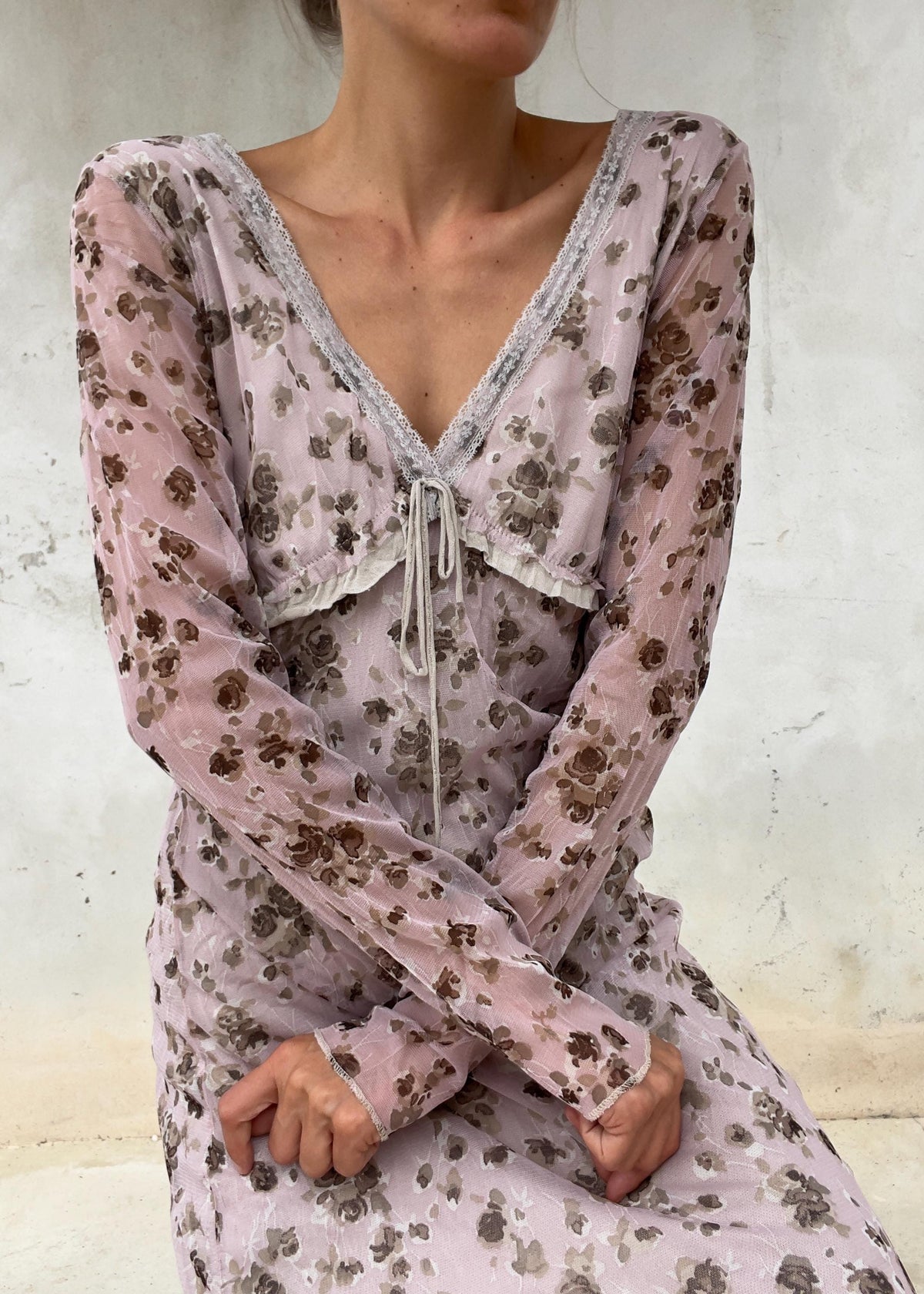 Abito Vintage Floreale Y2K Rosa Cipria