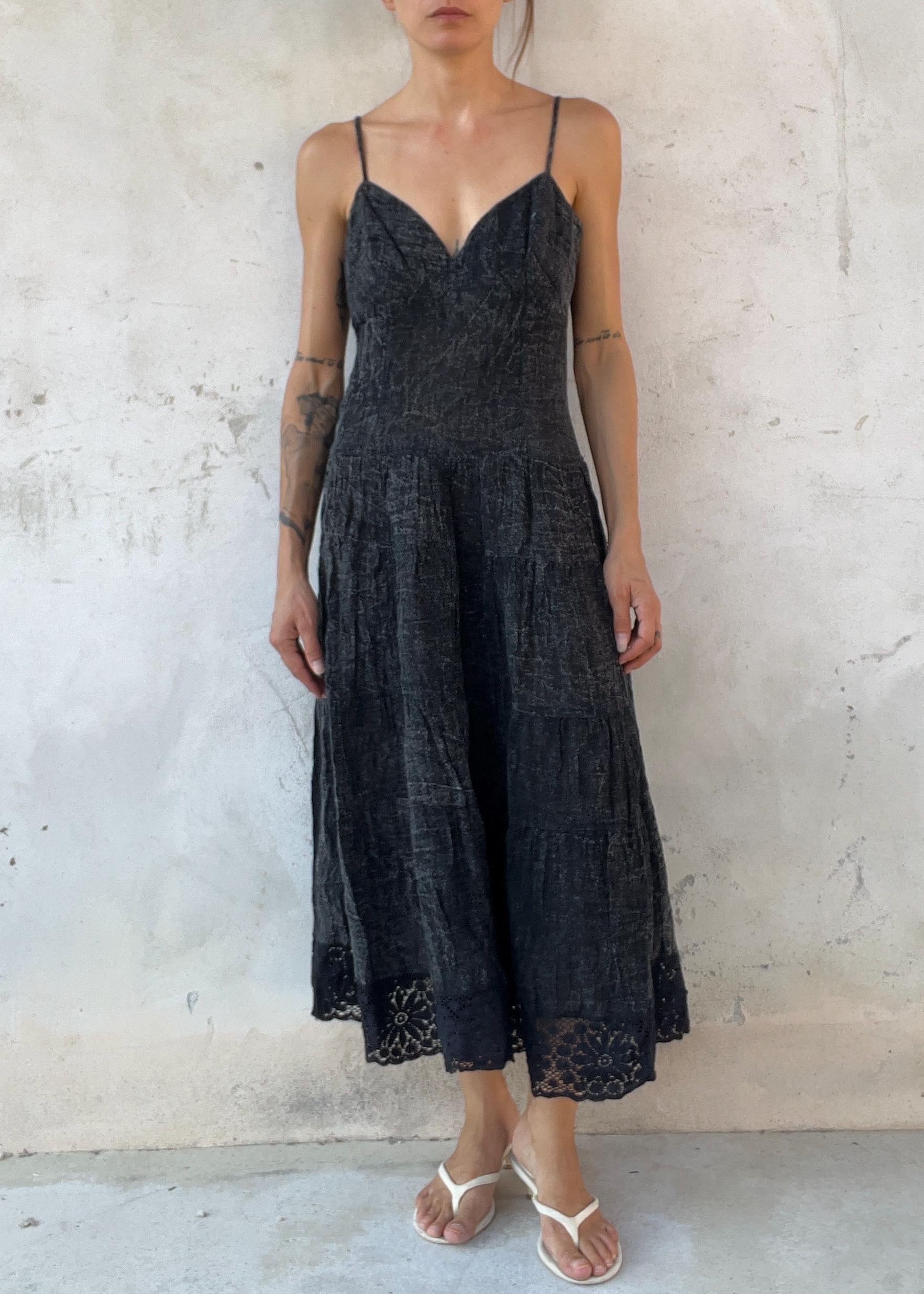 Abito Vintage Nero in Lino Midi
