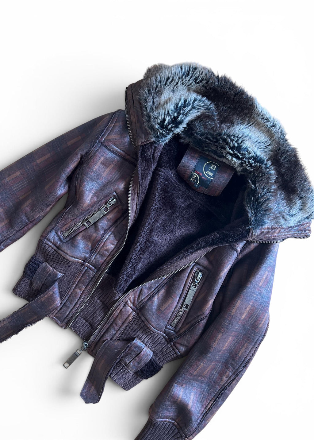 Giacca Aviator Y2K in Ecopelle con Ecopelliccia