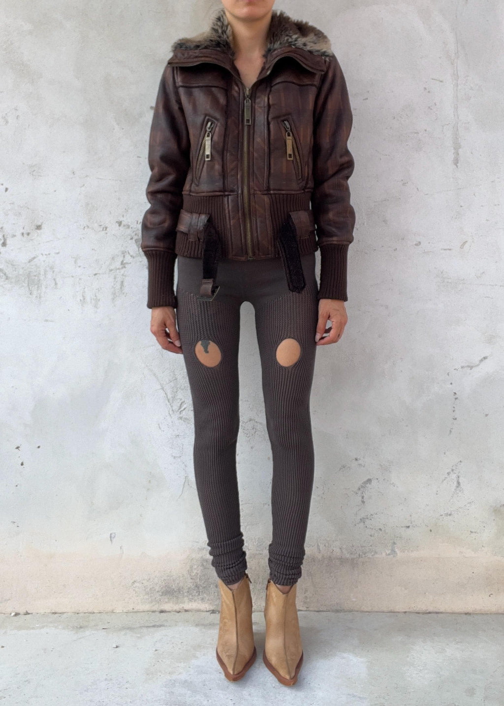 Giacca Aviator Y2K in Ecopelle con Ecopelliccia