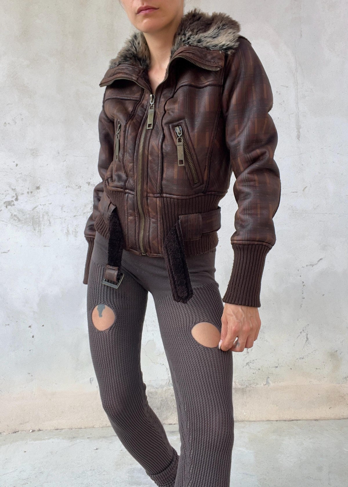 Giacca Aviator Y2K in Ecopelle con Ecopelliccia