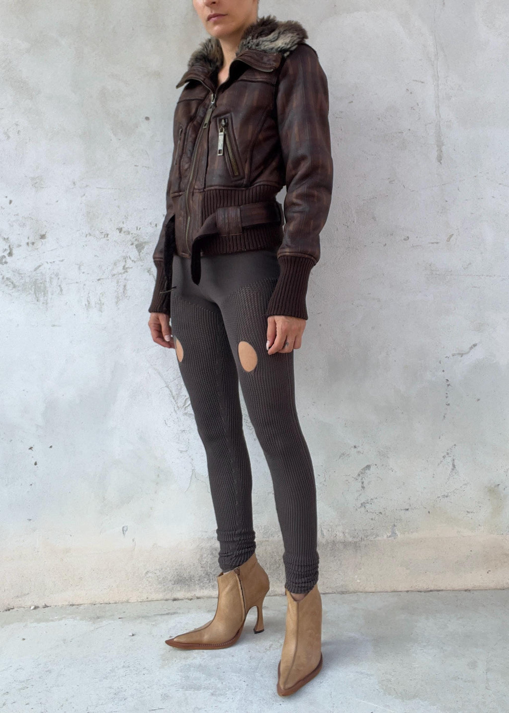 Giacca Aviator Y2K in Ecopelle con Ecopelliccia