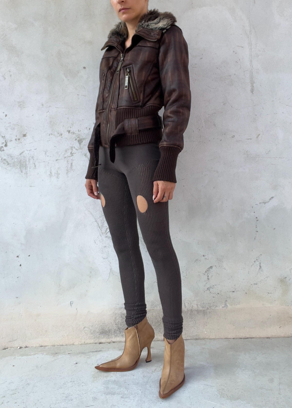Giacca Aviator Y2K in Ecopelle con Ecopelliccia