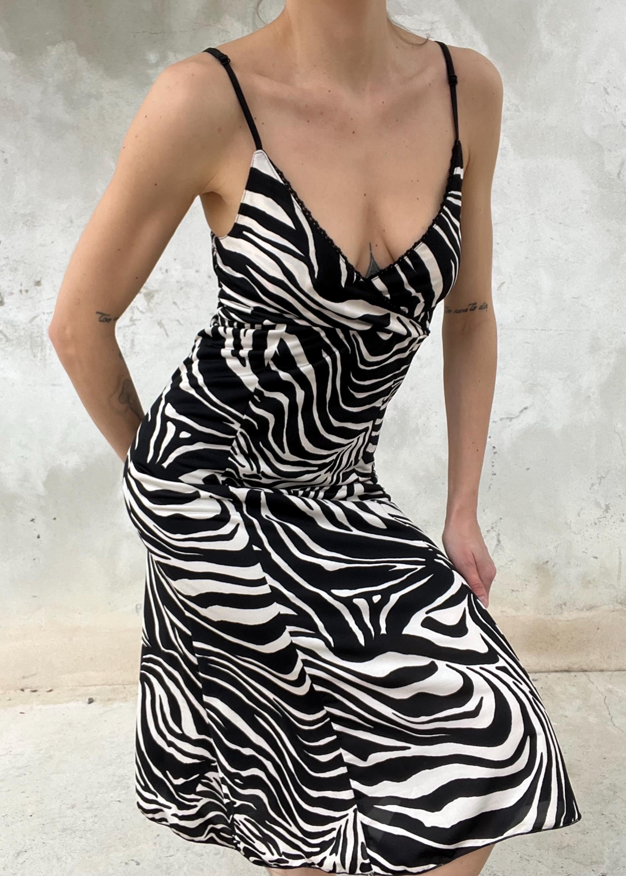 Abito slip dress midi vintage zebra - Y2K