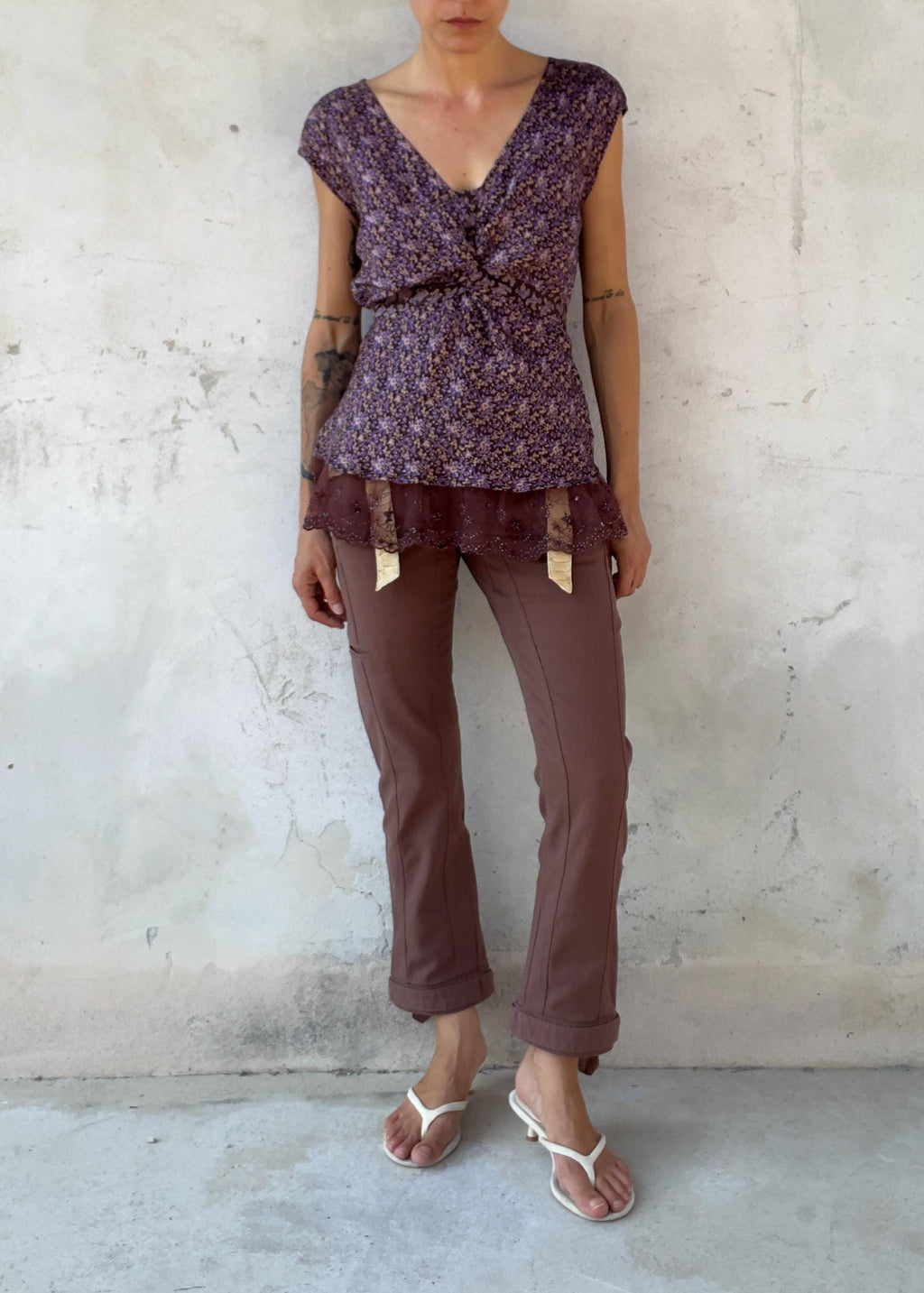 Top Max&Co Floreale Viola con Pizzo Ricamato
