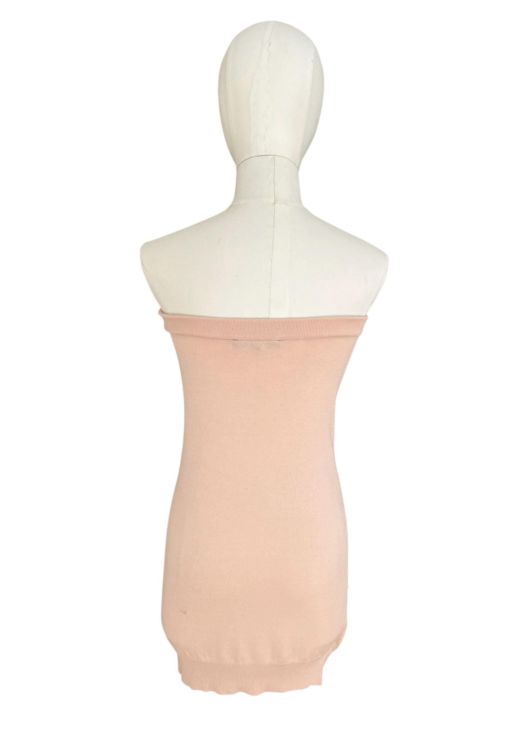 Elisabetta Franchi abito mini strapless rosa cipria con paillettes e cristalli Y2K