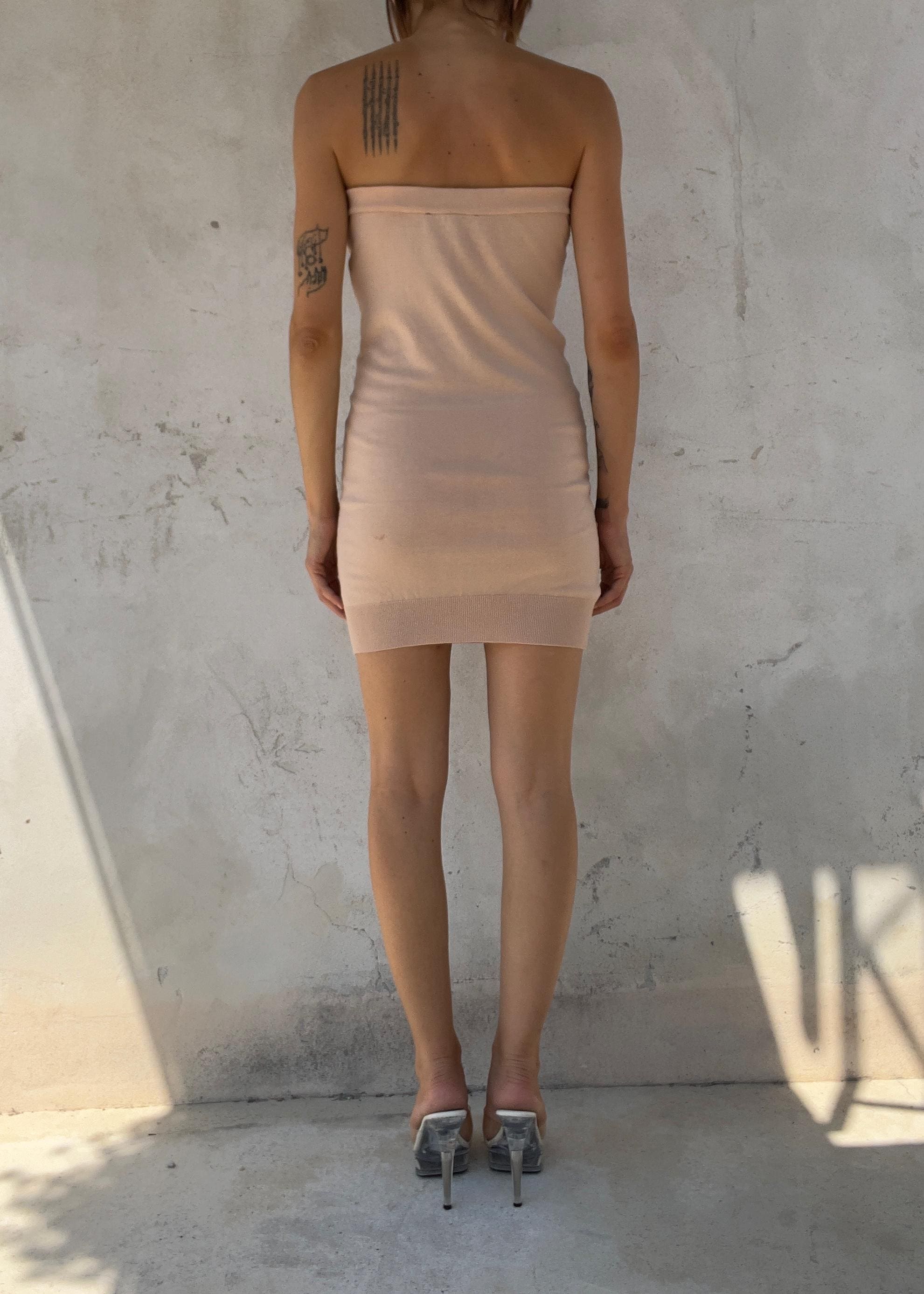 Elisabetta Franchi abito mini strapless rosa cipria con paillettes e cristalli Y2K
