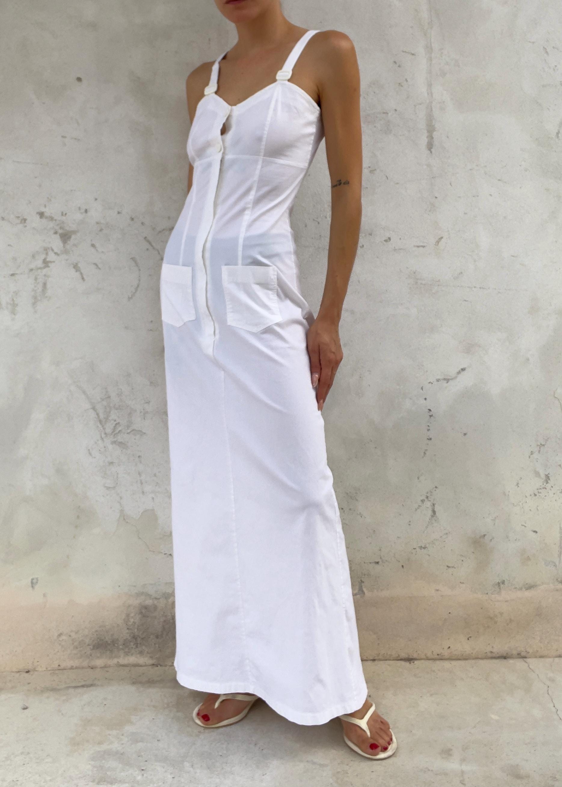 Abito Lungo Bianco Vintage Cotone
