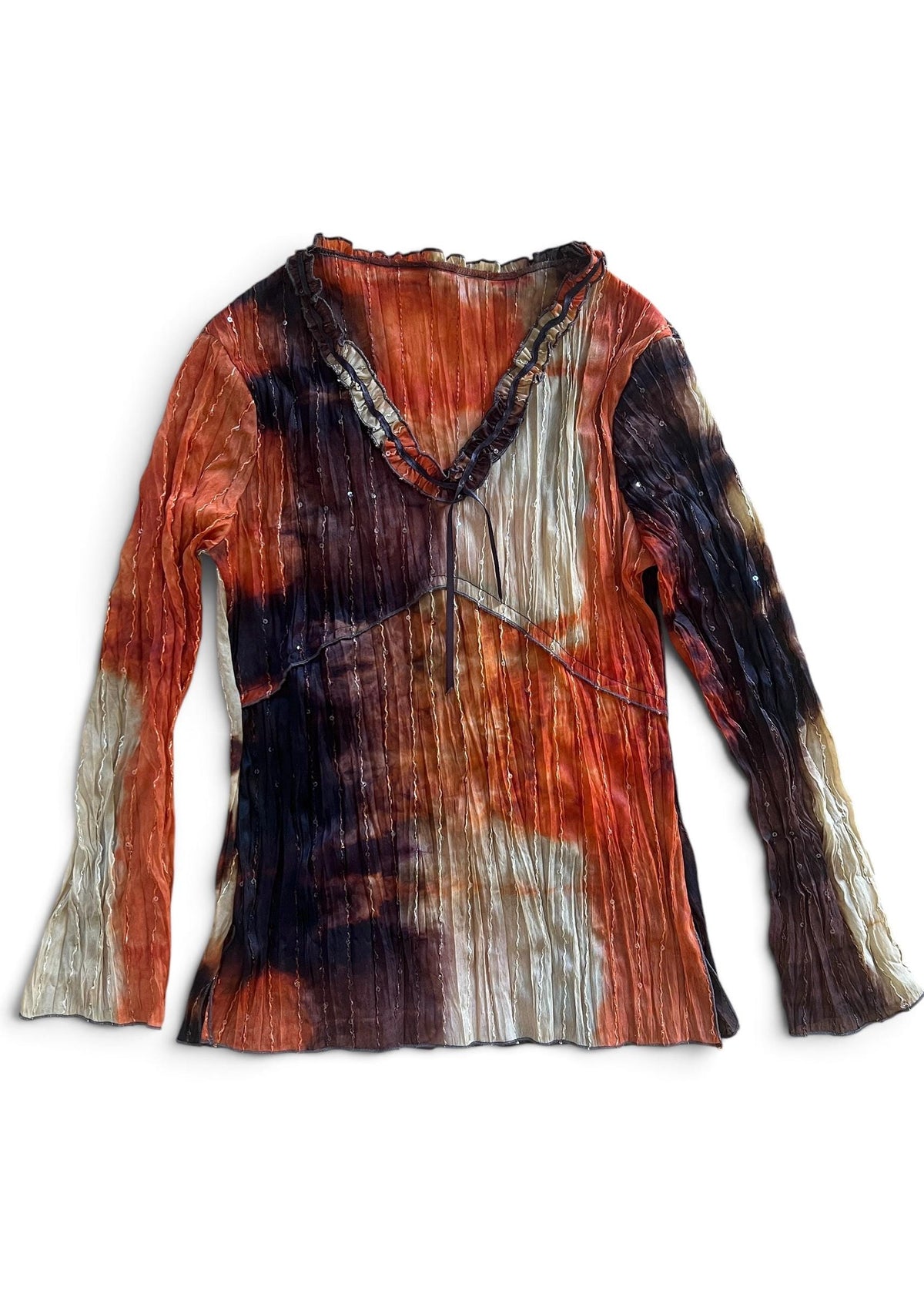 Top Vintage Y2K in Mesh Plissé con Paillettes