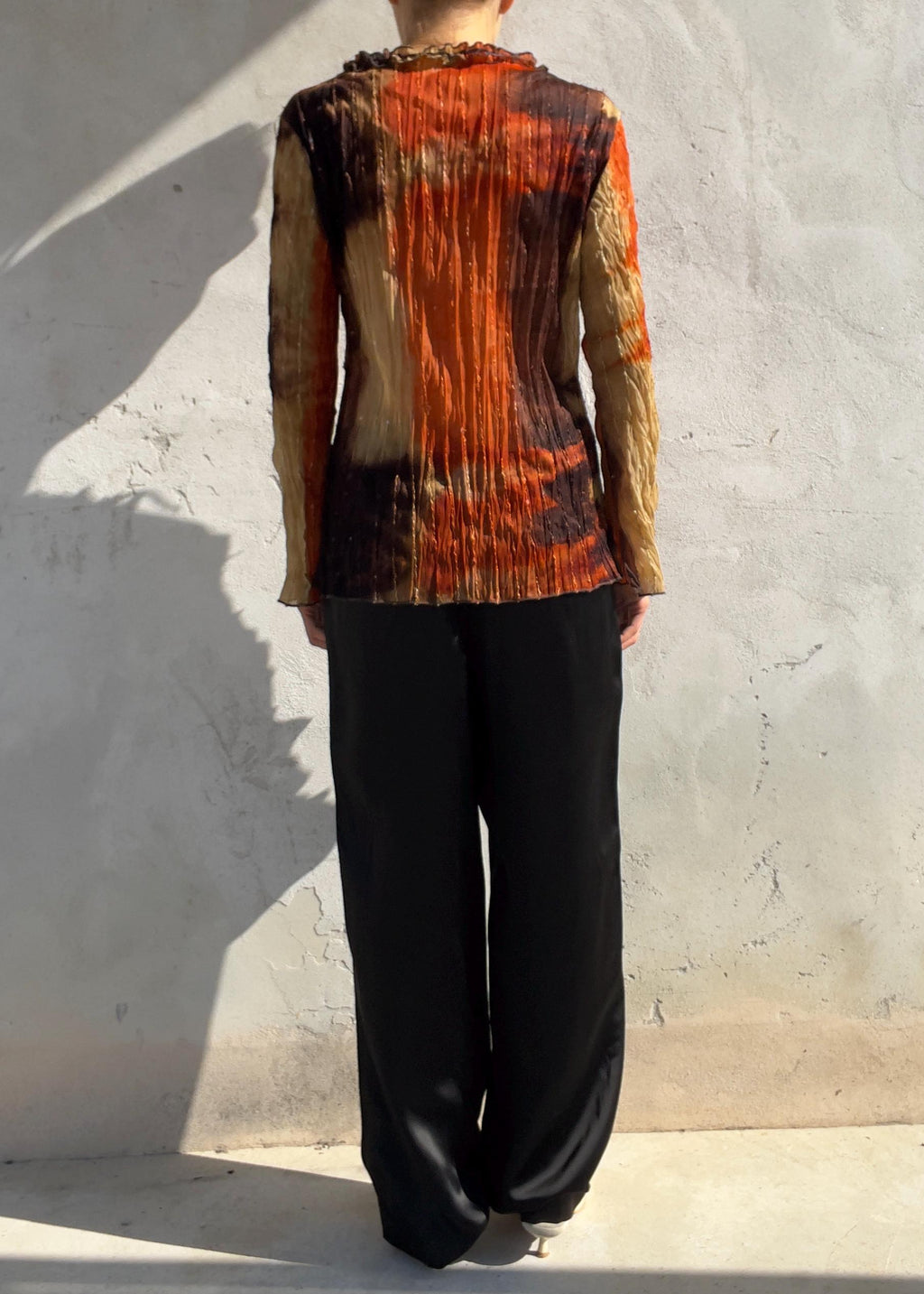 Top Vintage Y2K in Mesh Plissé con Paillettes