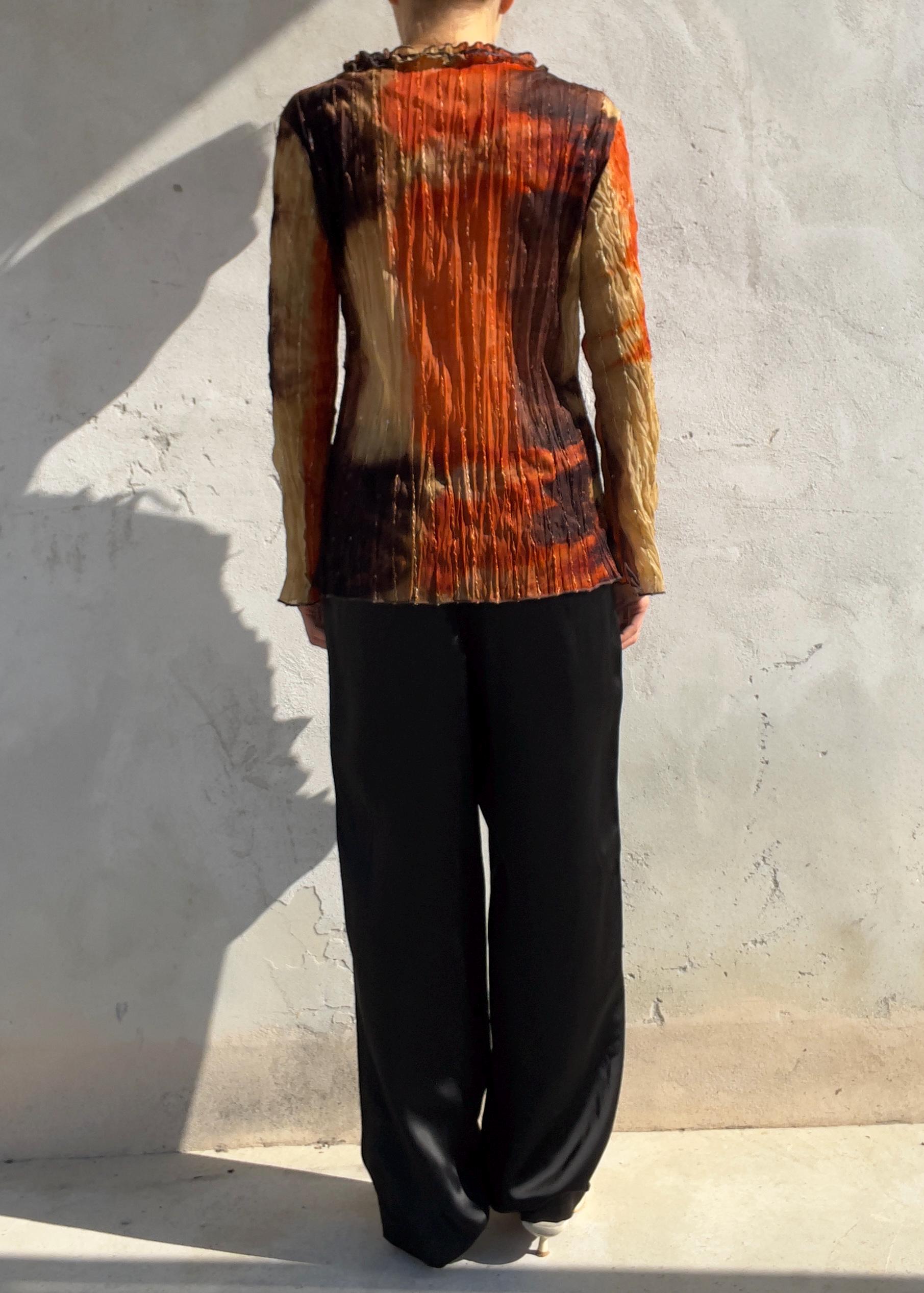 Top Vintage Y2K in Mesh Plissé con Paillettes