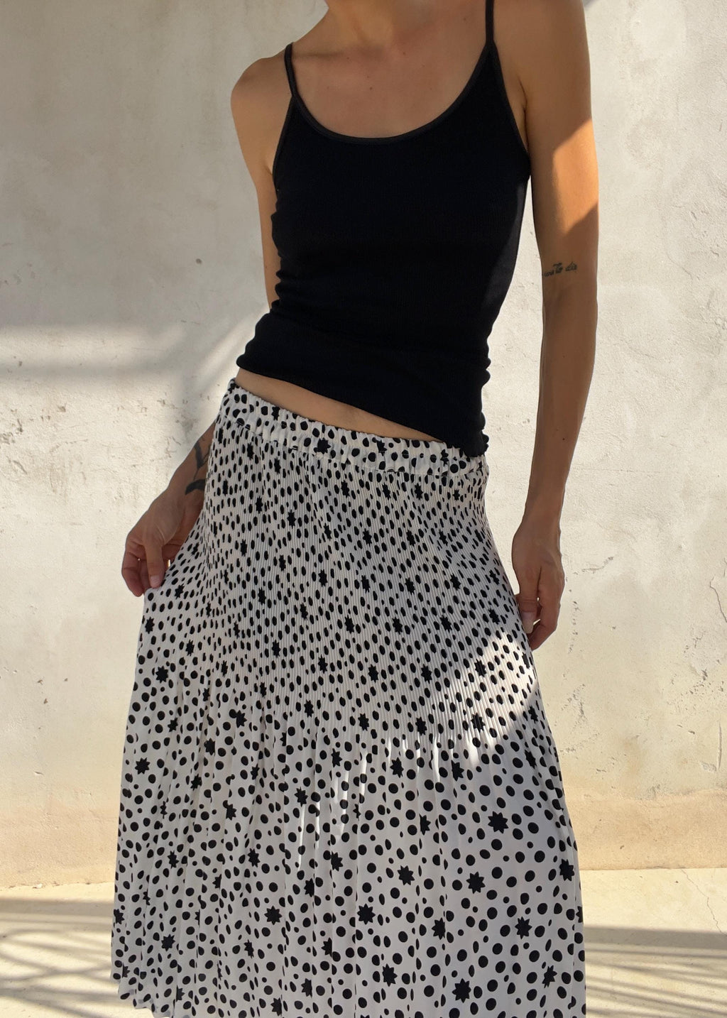 Gonna Midi Plissé Bianca e Nera