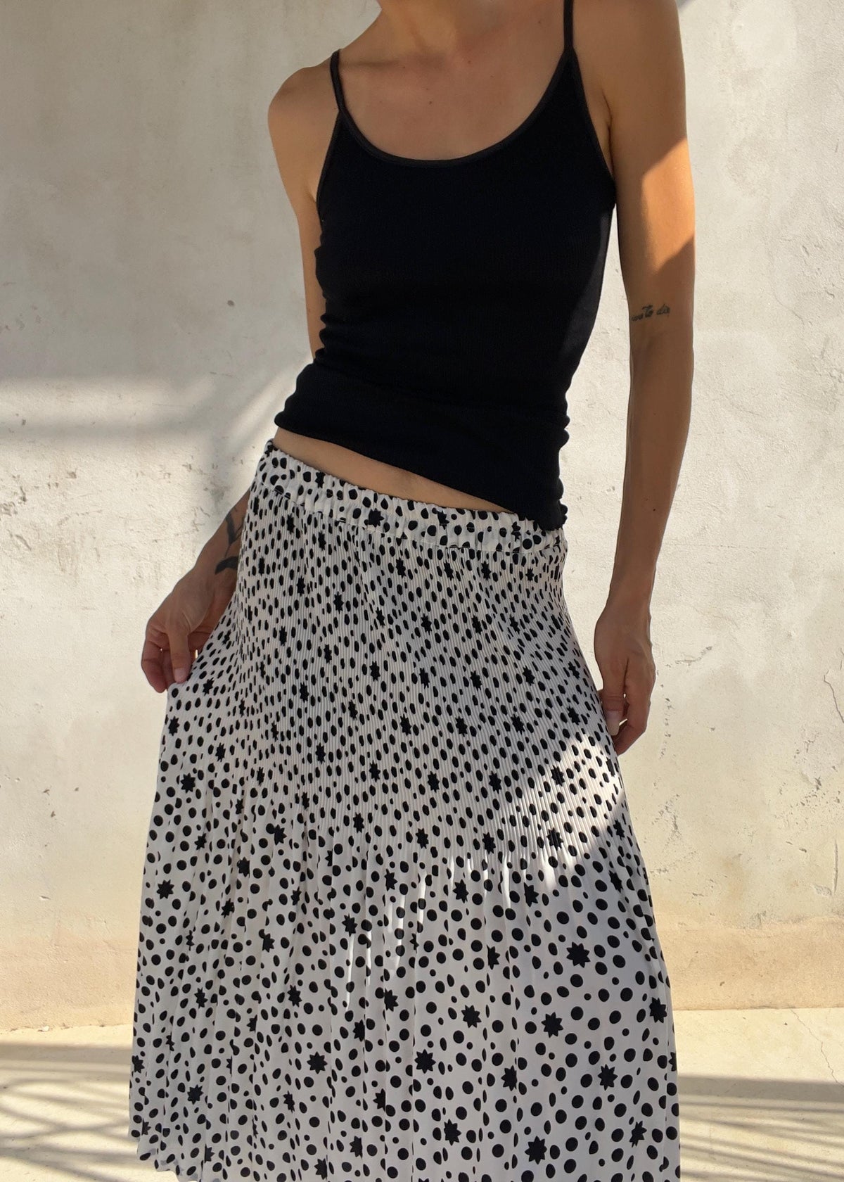 Gonna Midi Plissé Bianca e Nera