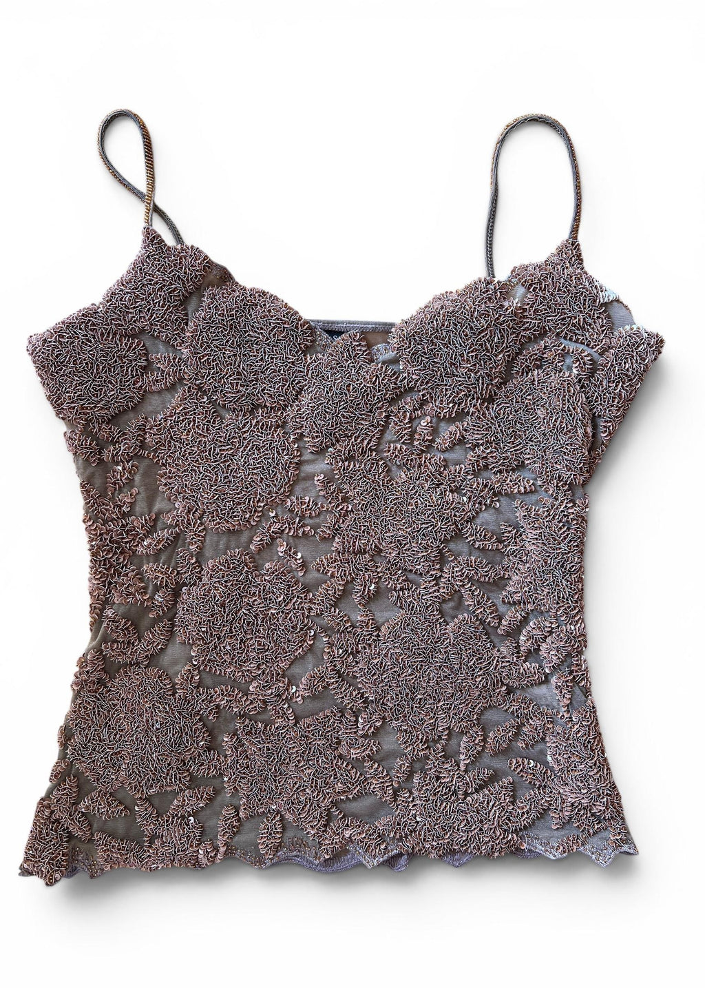 Top Vintage Y2K in Mesh Ricamata con Paillettes