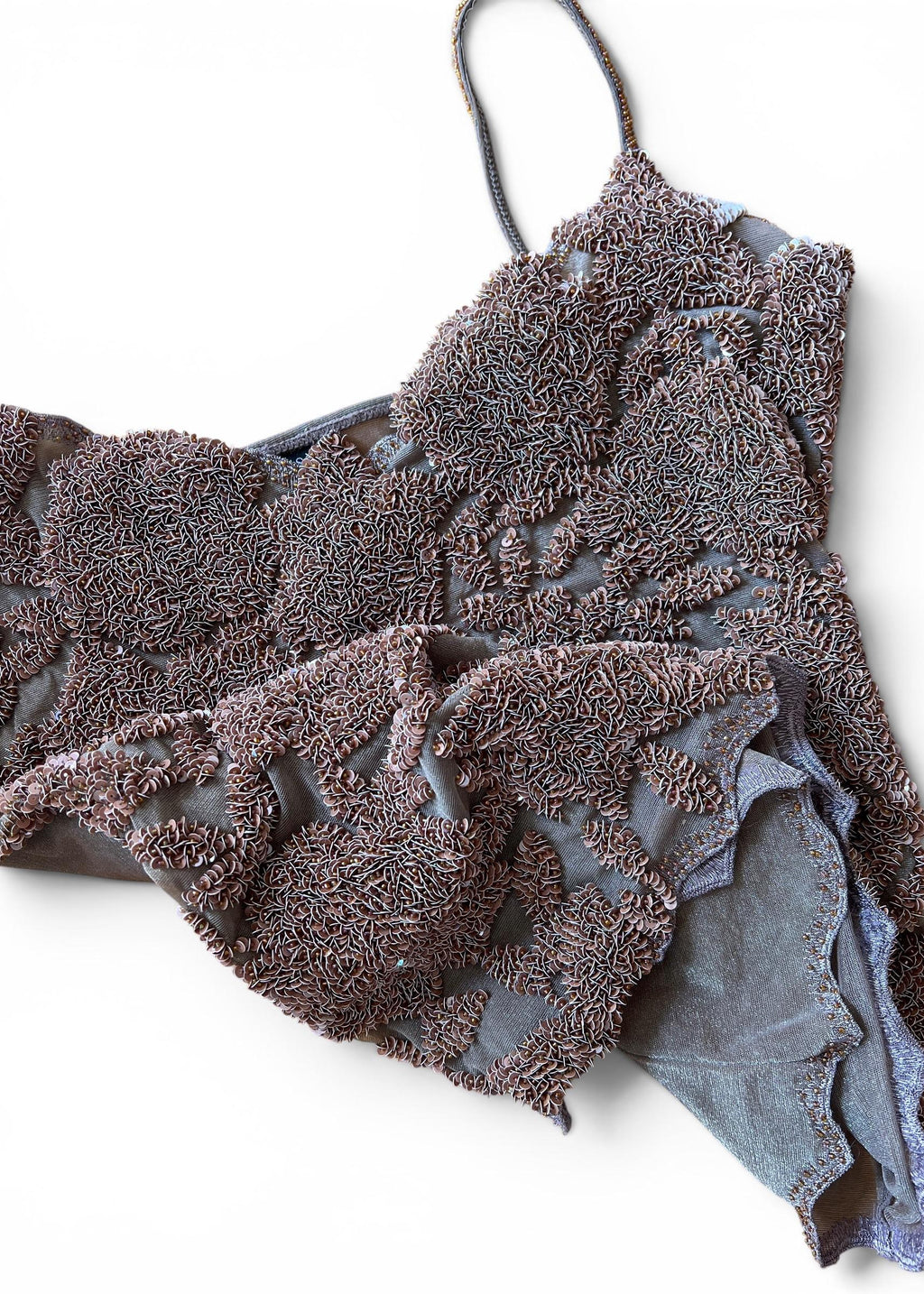 Top Vintage Y2K in Mesh Ricamata con Paillettes