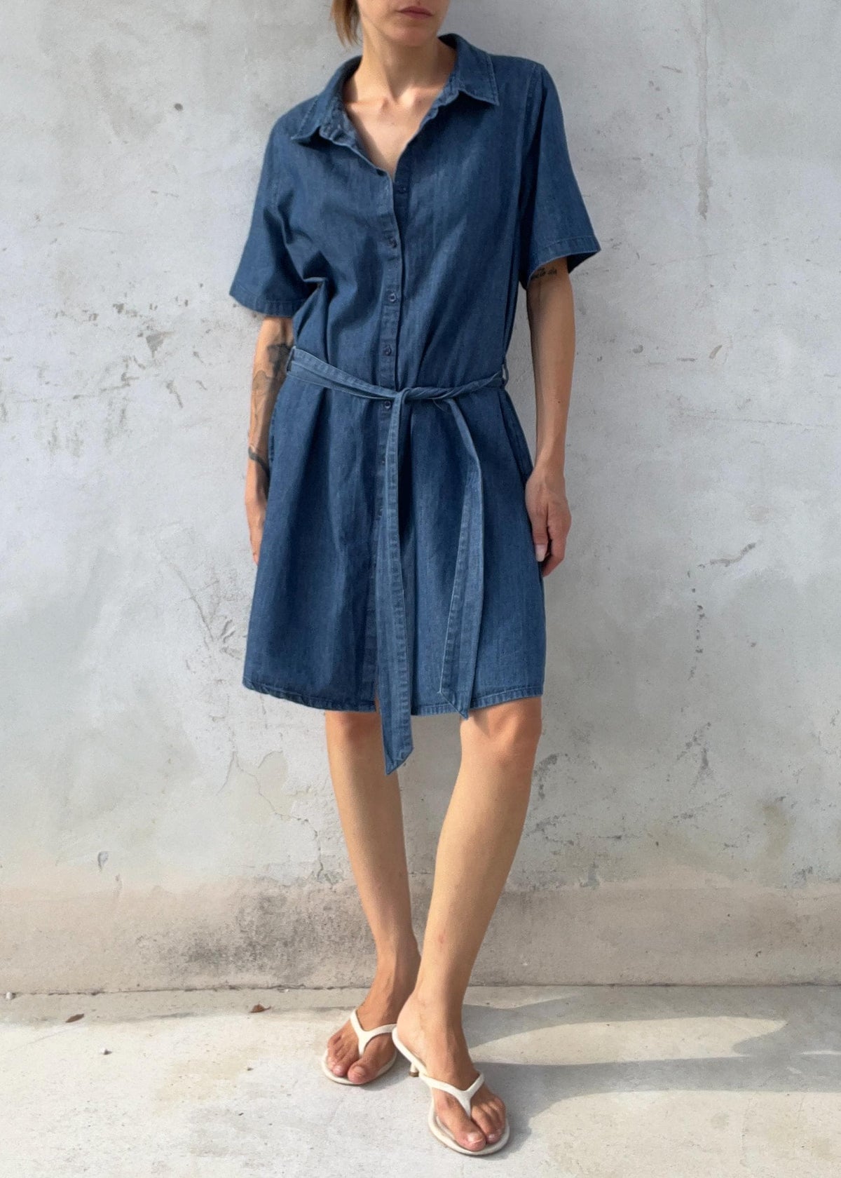 Abito Chemisier Vintage in Denim 100% Cotone con Cintura