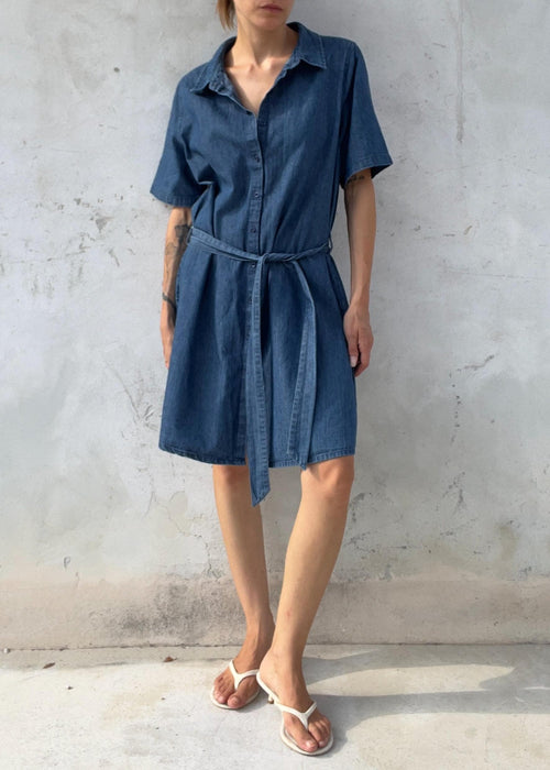 Abito Chemisier Vintage in Denim 100% Cotone con Cintura