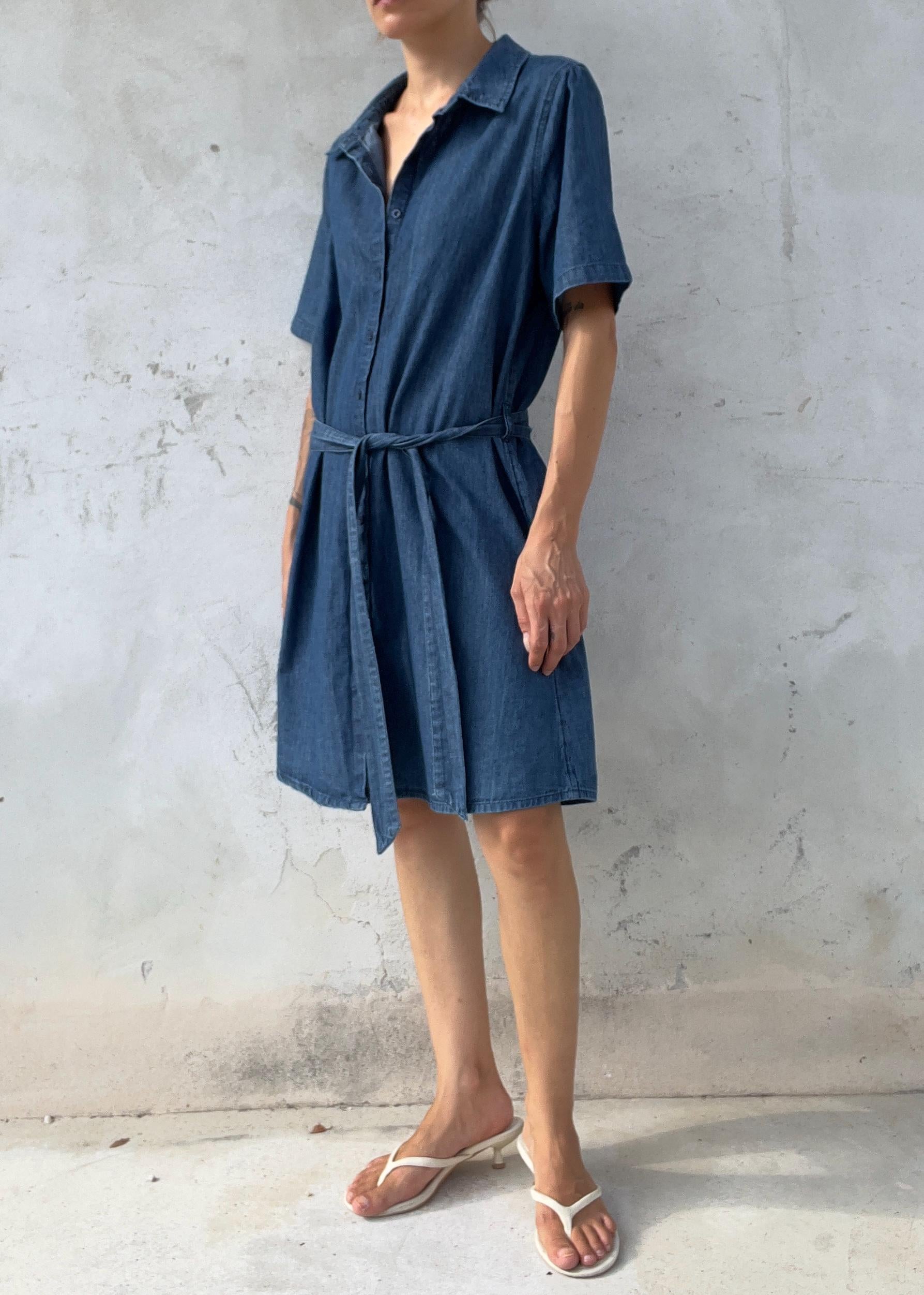 Abito Chemisier Vintage in Denim 100% Cotone con Cintura