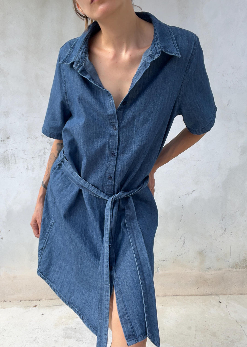 Abito Chemisier Vintage in Denim 100% Cotone con Cintura