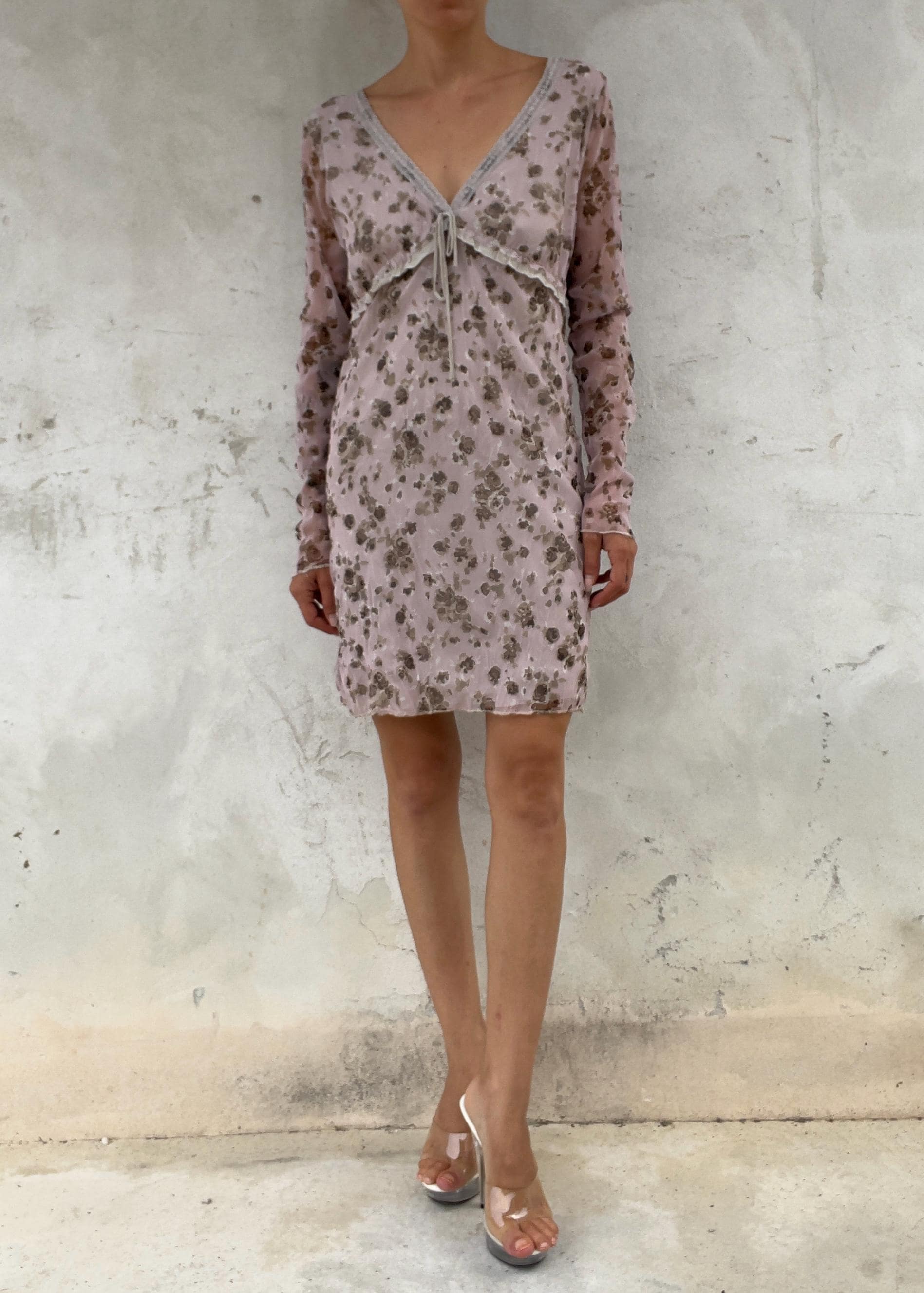 Abito Vintage Floreale Y2K Rosa Cipria