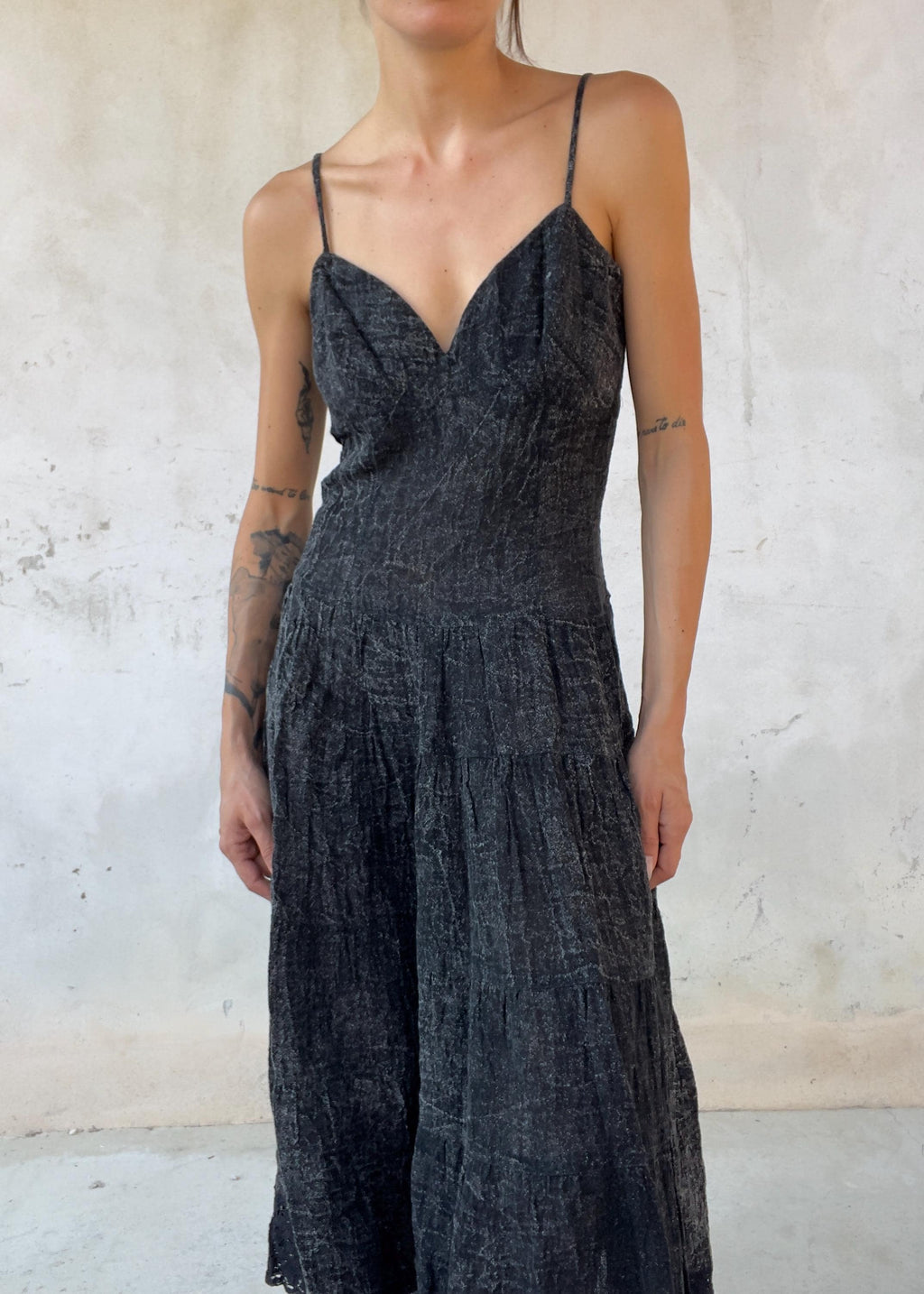 Abito Vintage Nero in Lino Midi