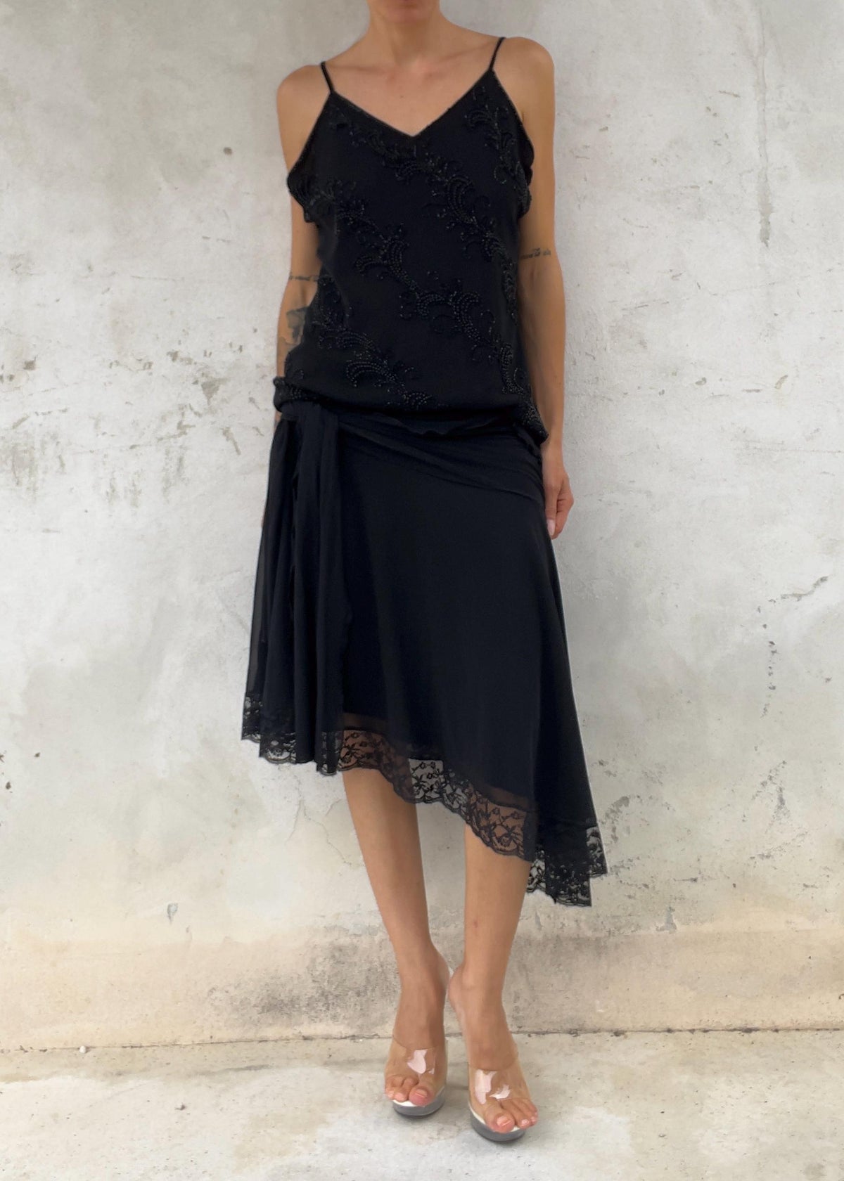 Top Vintage Nero con Perline