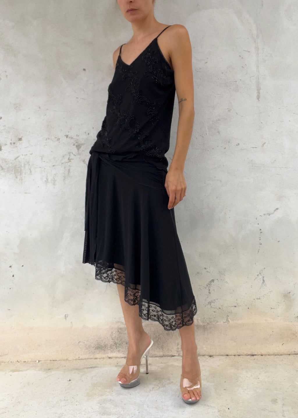 Top Vintage Nero con Perline