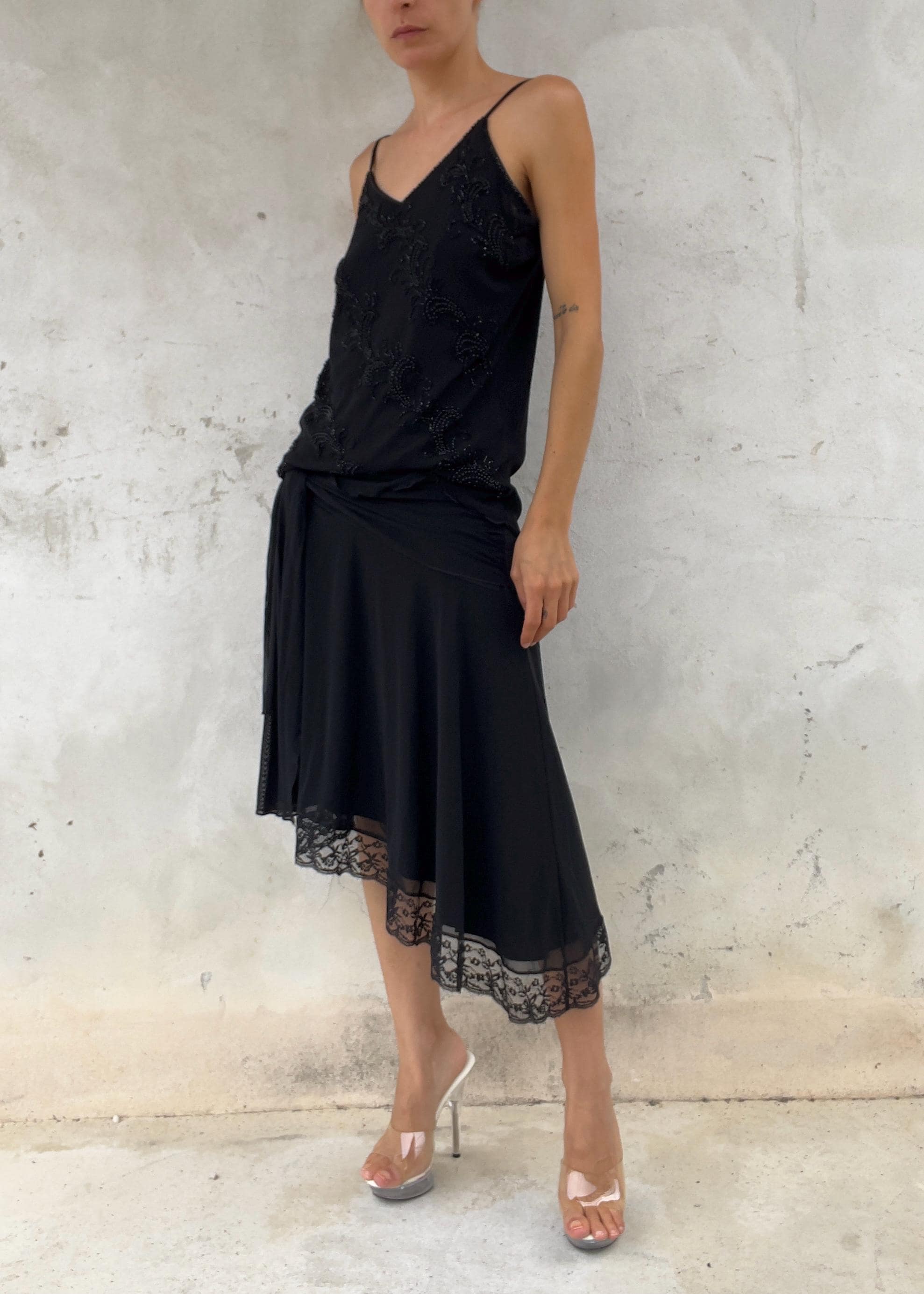 Top Vintage Nero con Perline
